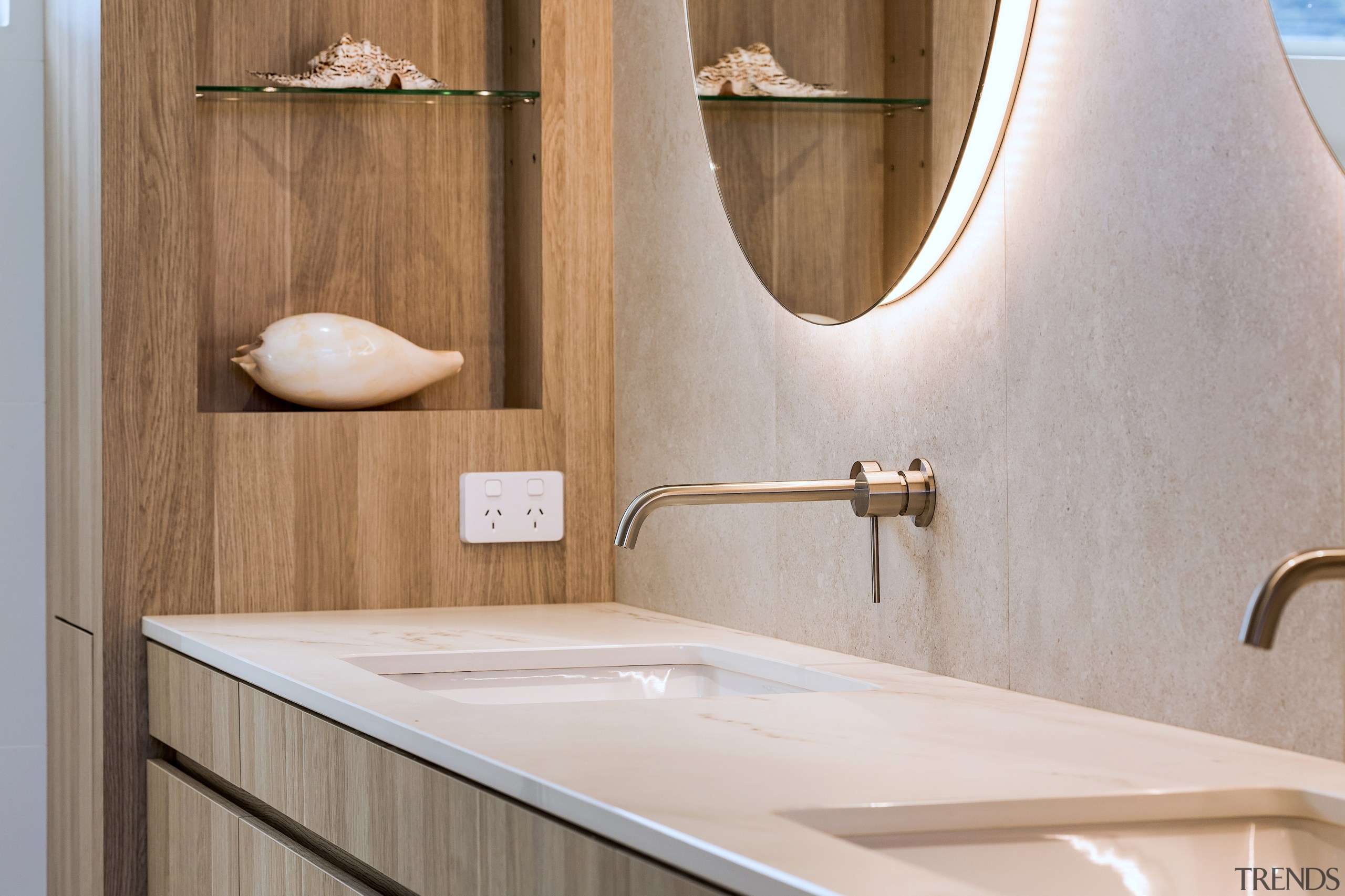 Timber display shelving holds iconic seaside elements. 