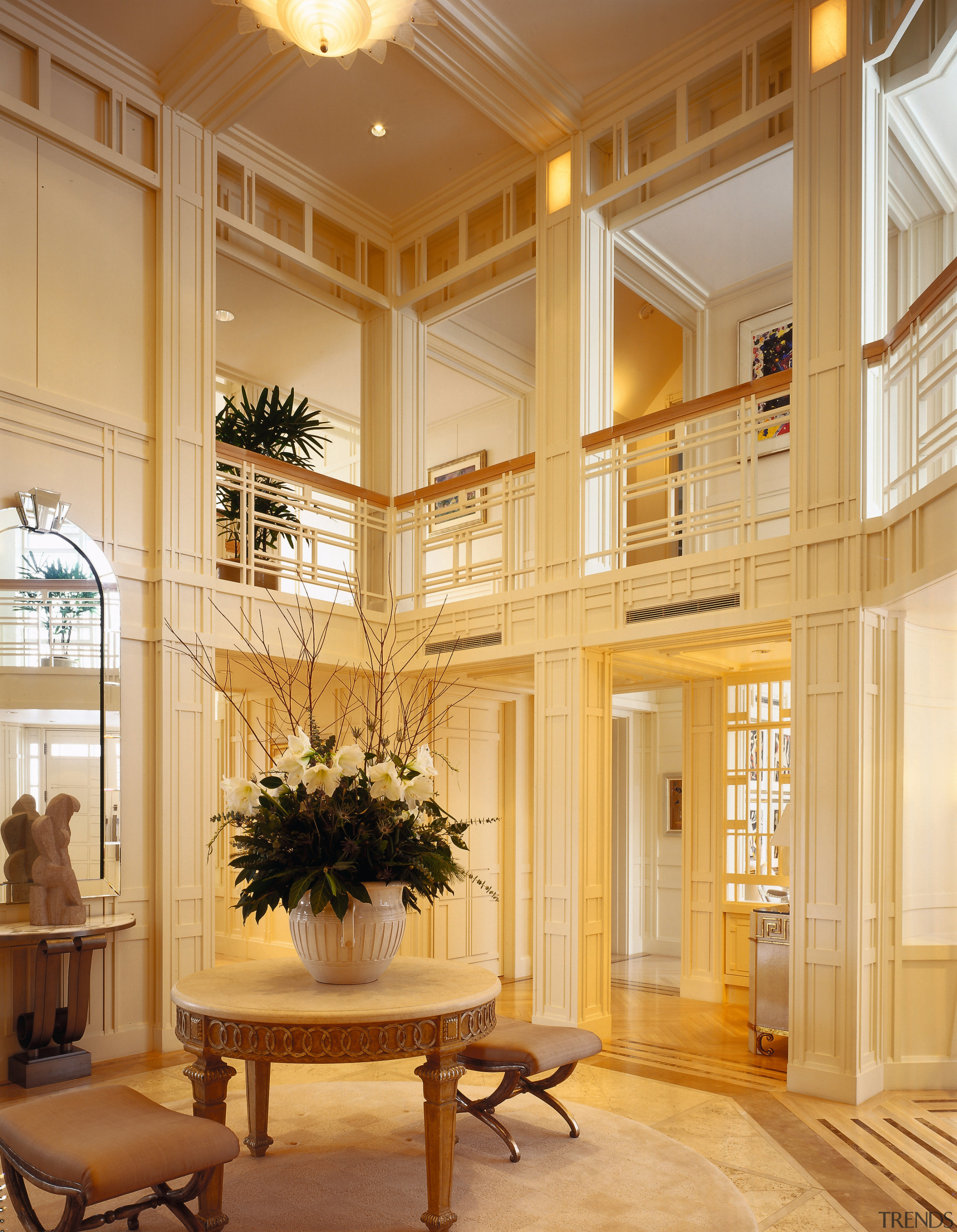 View of the entrance way, cream walls, wooden ceiling, home, interior design, living room, lobby, window, orange, brown