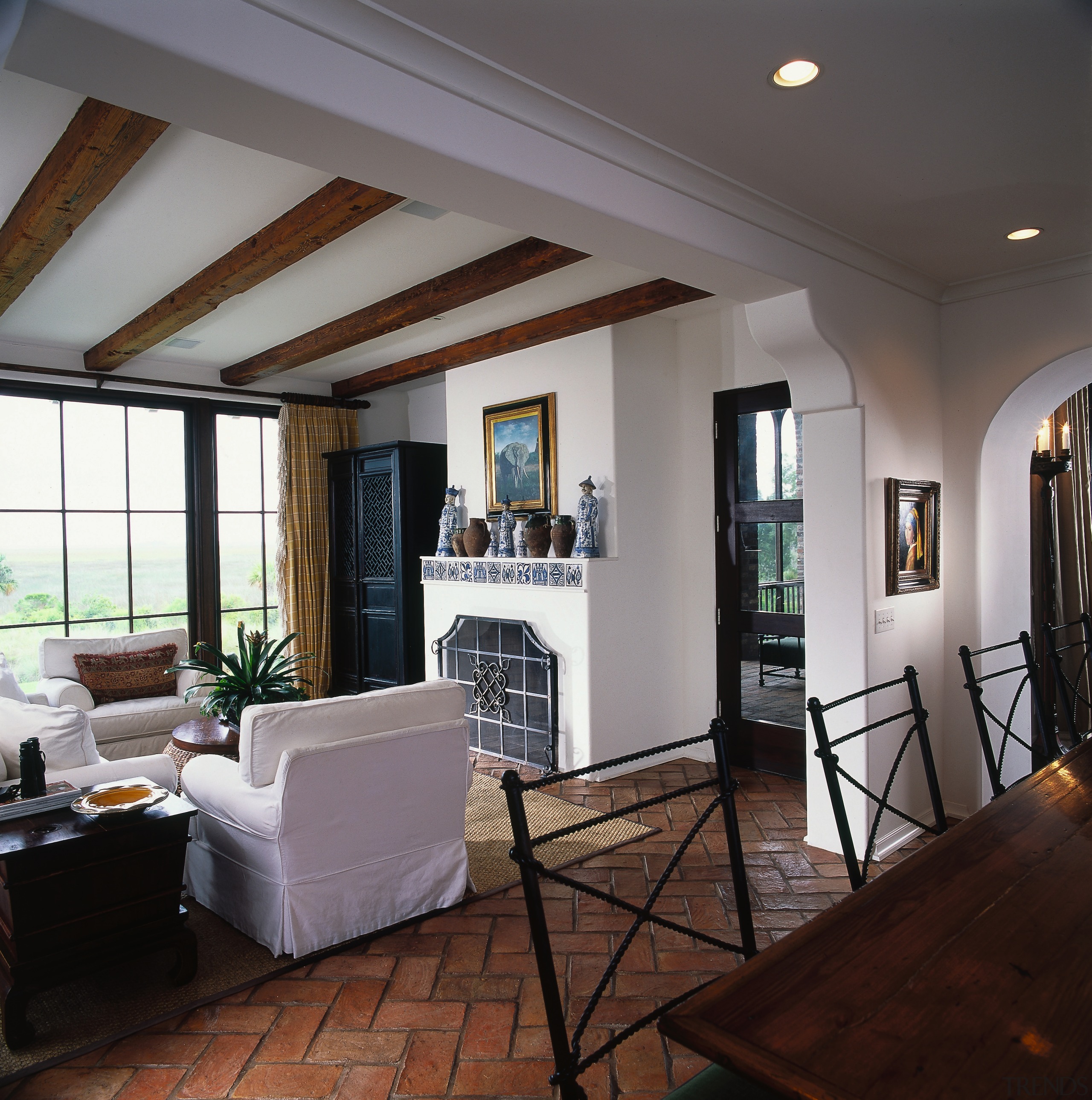 View of the living room by the kitchen ceiling, floor, flooring, interior design, living room, property, real estate, room, window, gray, black