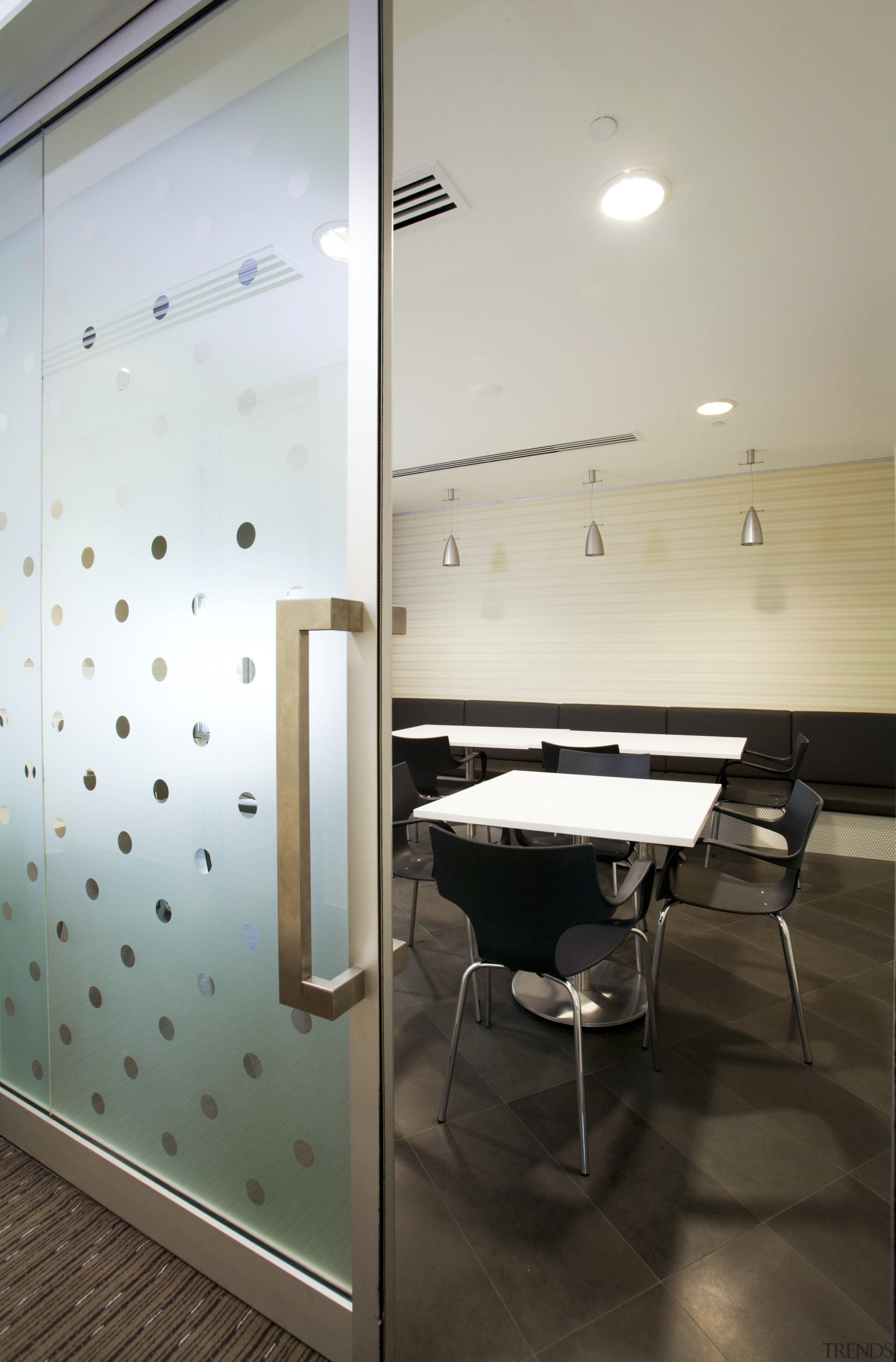 Interior view of offices where s360 did the architecture, ceiling, floor, flooring, glass, interior design, tile, wall, gray