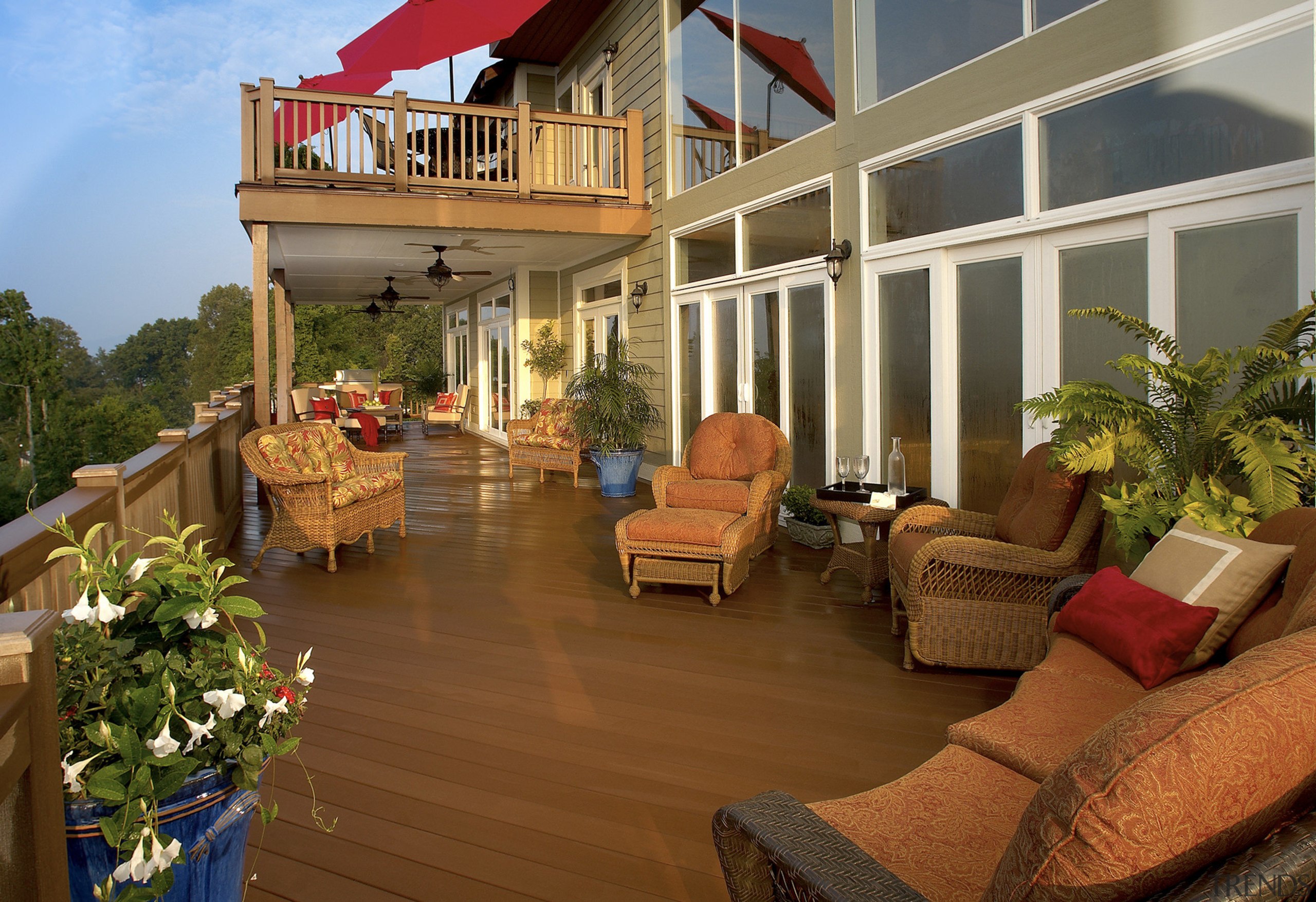 View of deck by WeatherBest Decking &amp; Railings. apartment, backyard, balcony, deck, estate, home, house, interior design, living room, outdoor structure, patio, porch, property, real estate, window, brown