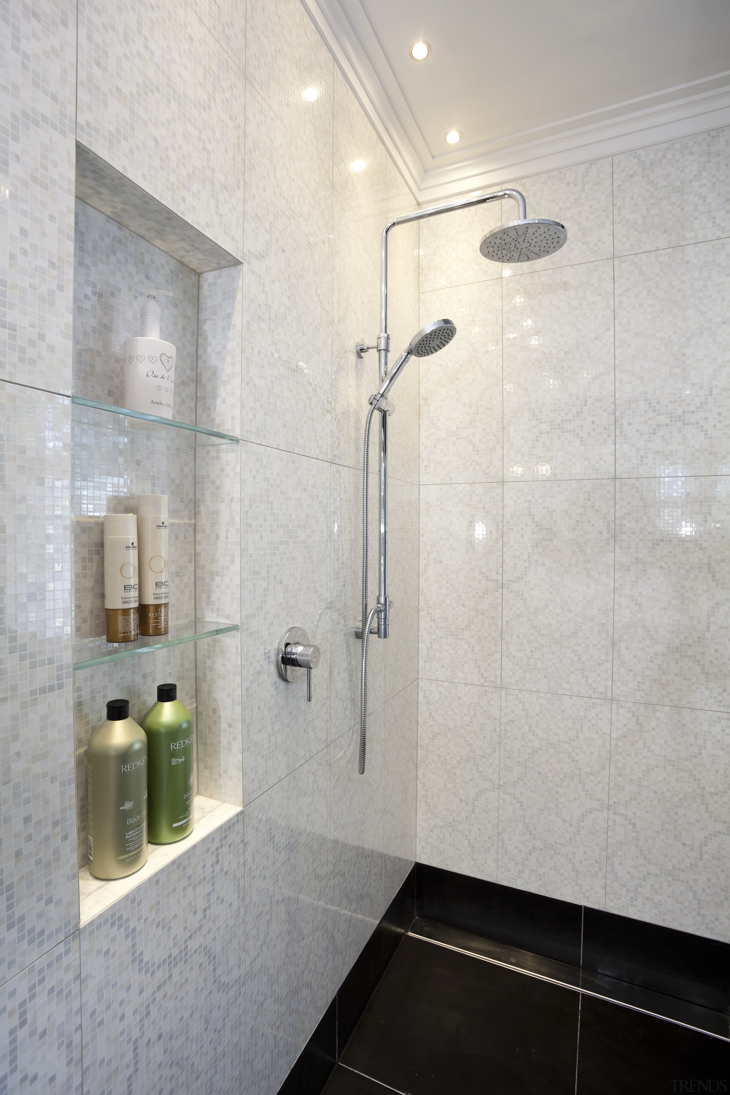 Traditional bathrooms by  Natalie Du Boi - bathroom, ceiling, daylighting, floor, glass, interior design, plumbing fixture, product design, room, shower, tap, tile, wall, gray