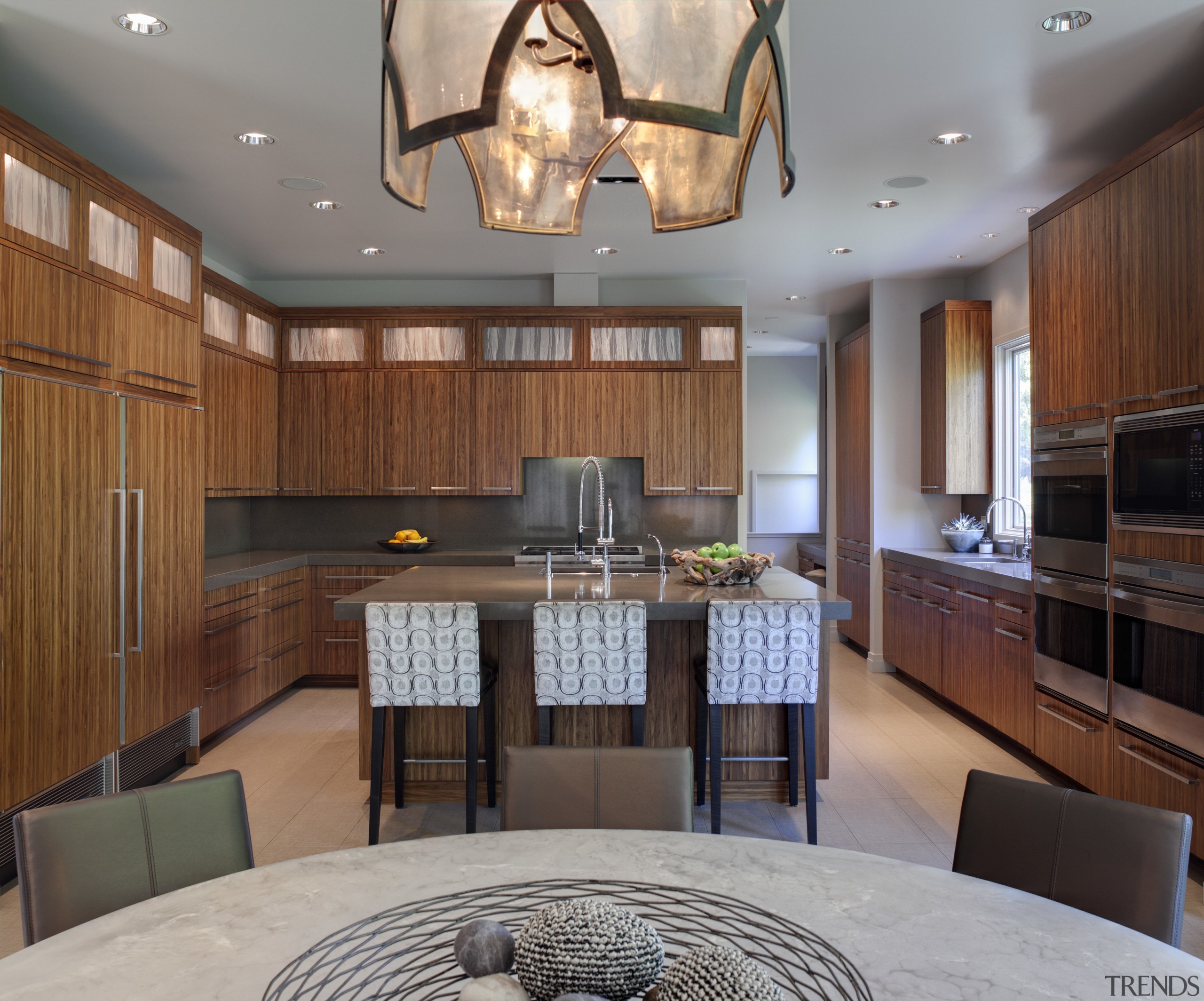 boxy kitchen with island and cabinets in a cabinetry, ceiling, countertop, cuisine classique, interior design, kitchen, real estate, room, gray, brown