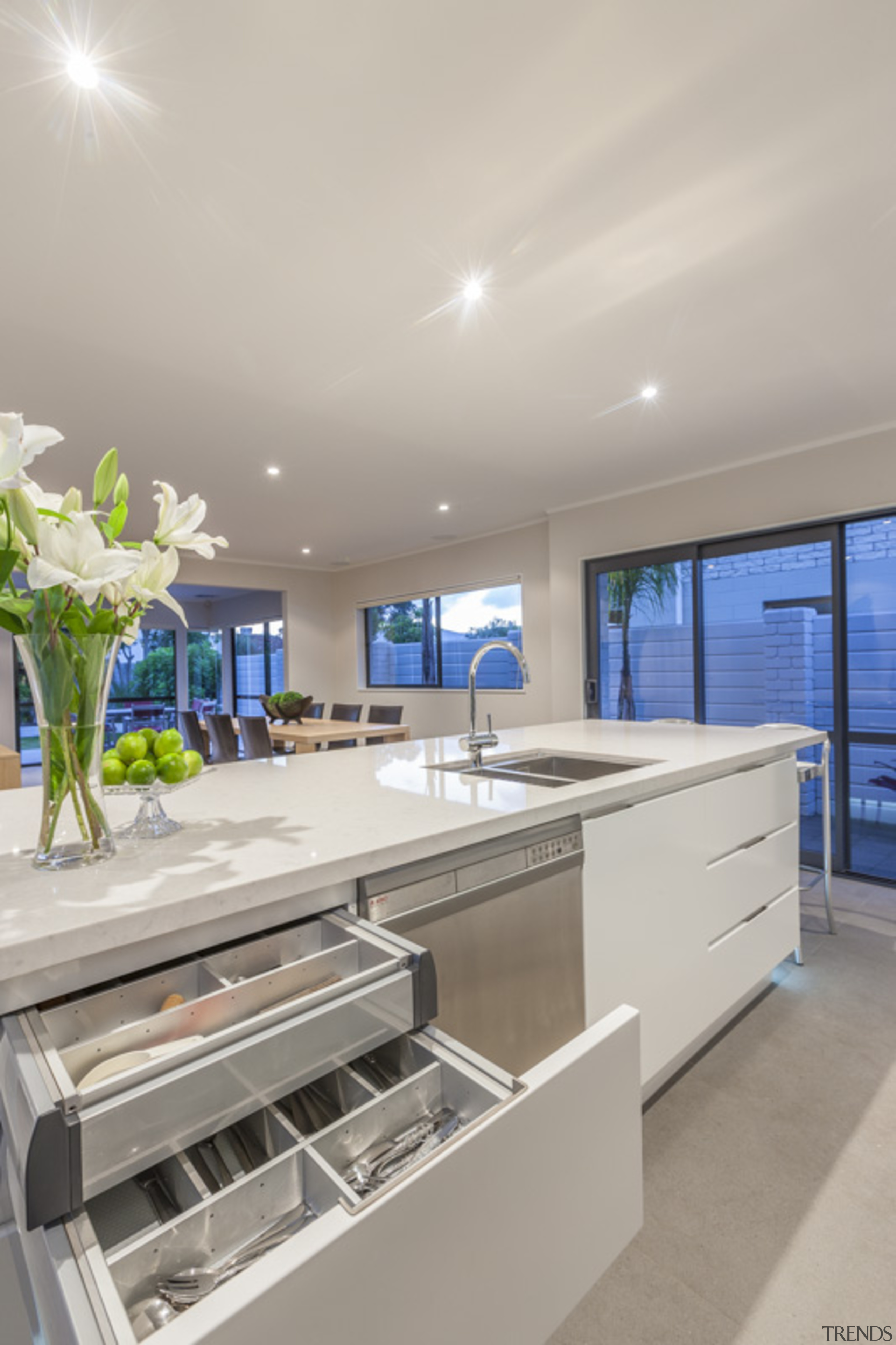 Drawer within a draw creates double cutlery - architecture, countertop, interior design, kitchen, real estate, gray