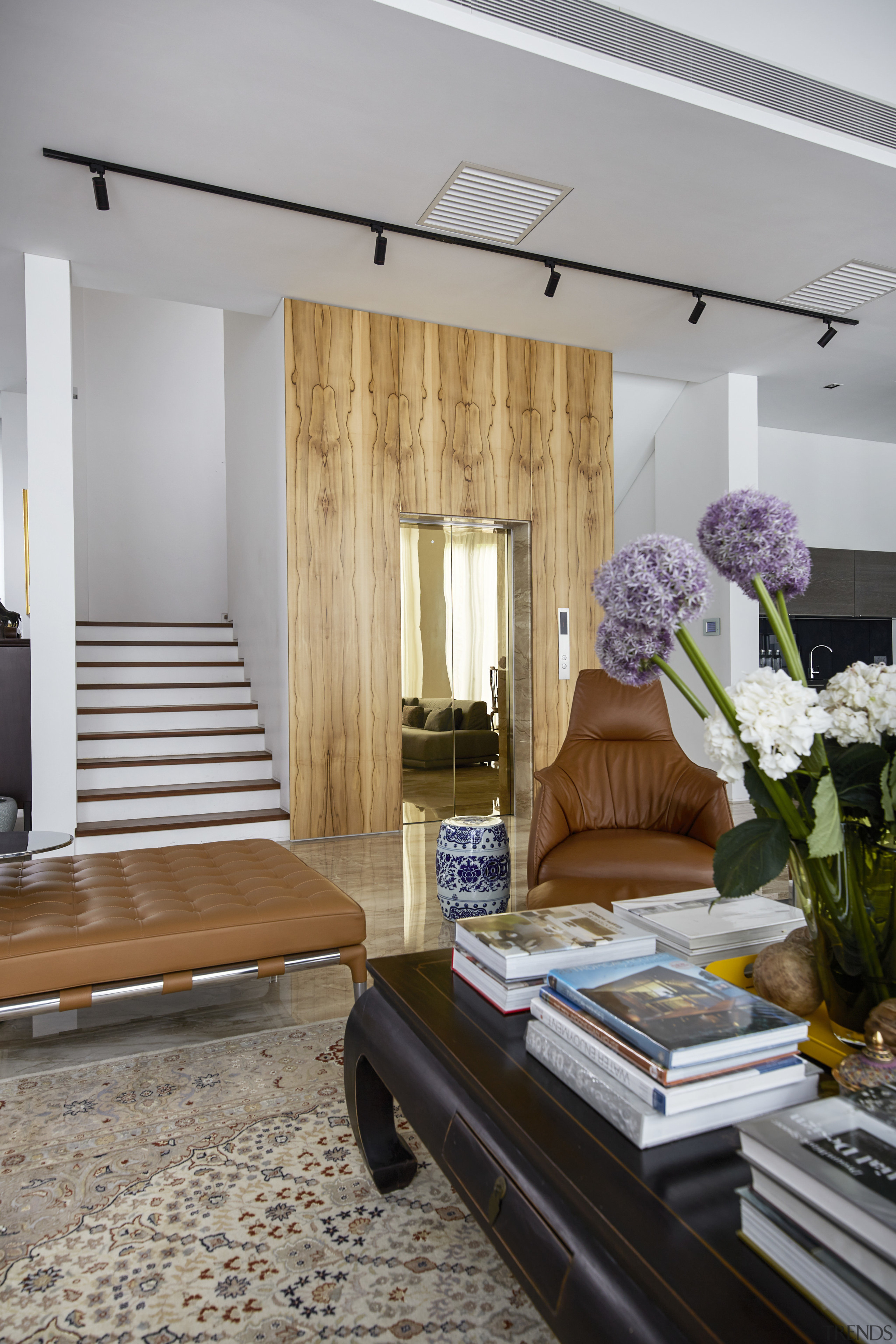 Laurelia Philippiana Tepa, a Chilean wood, features on ceiling, furniture, home, interior design, living room, room, gray