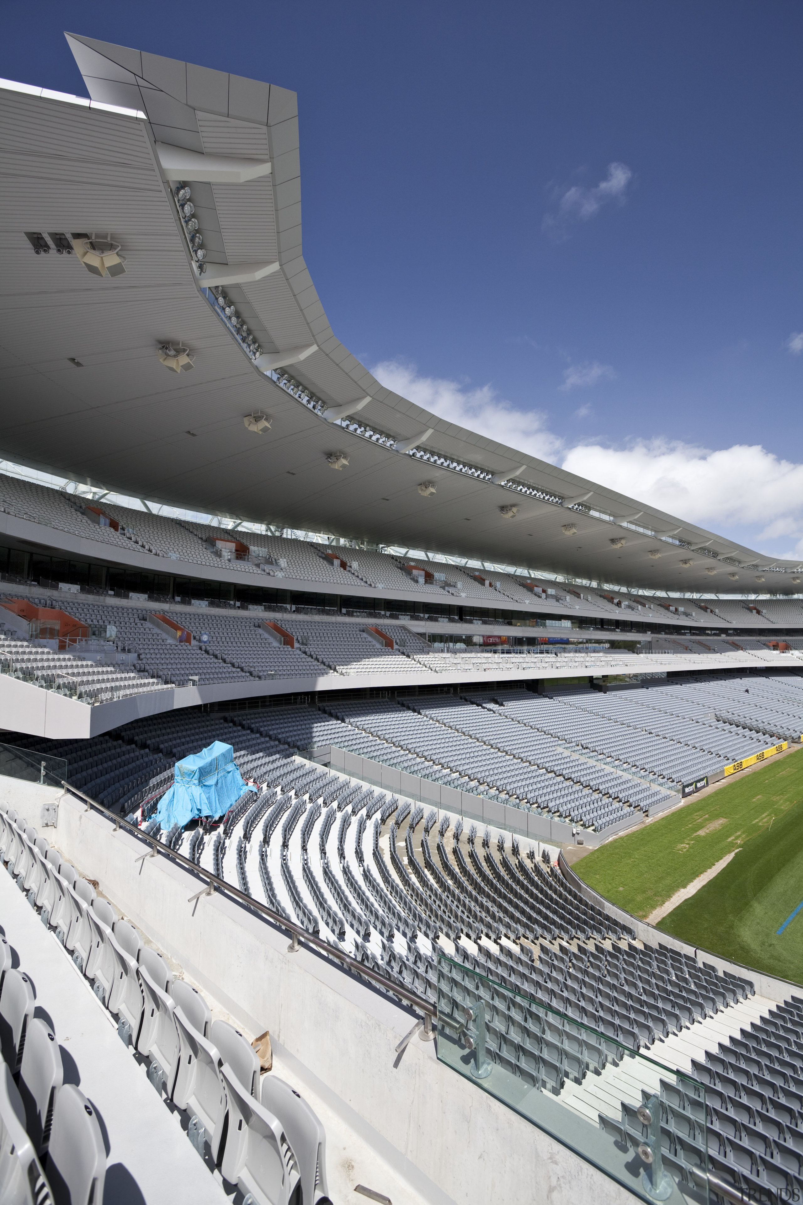 View of the rebuilt South Stand at Eden architecture, arena, atmosphere of earth, daytime, line, sky, sport venue, stadium, structure, gray