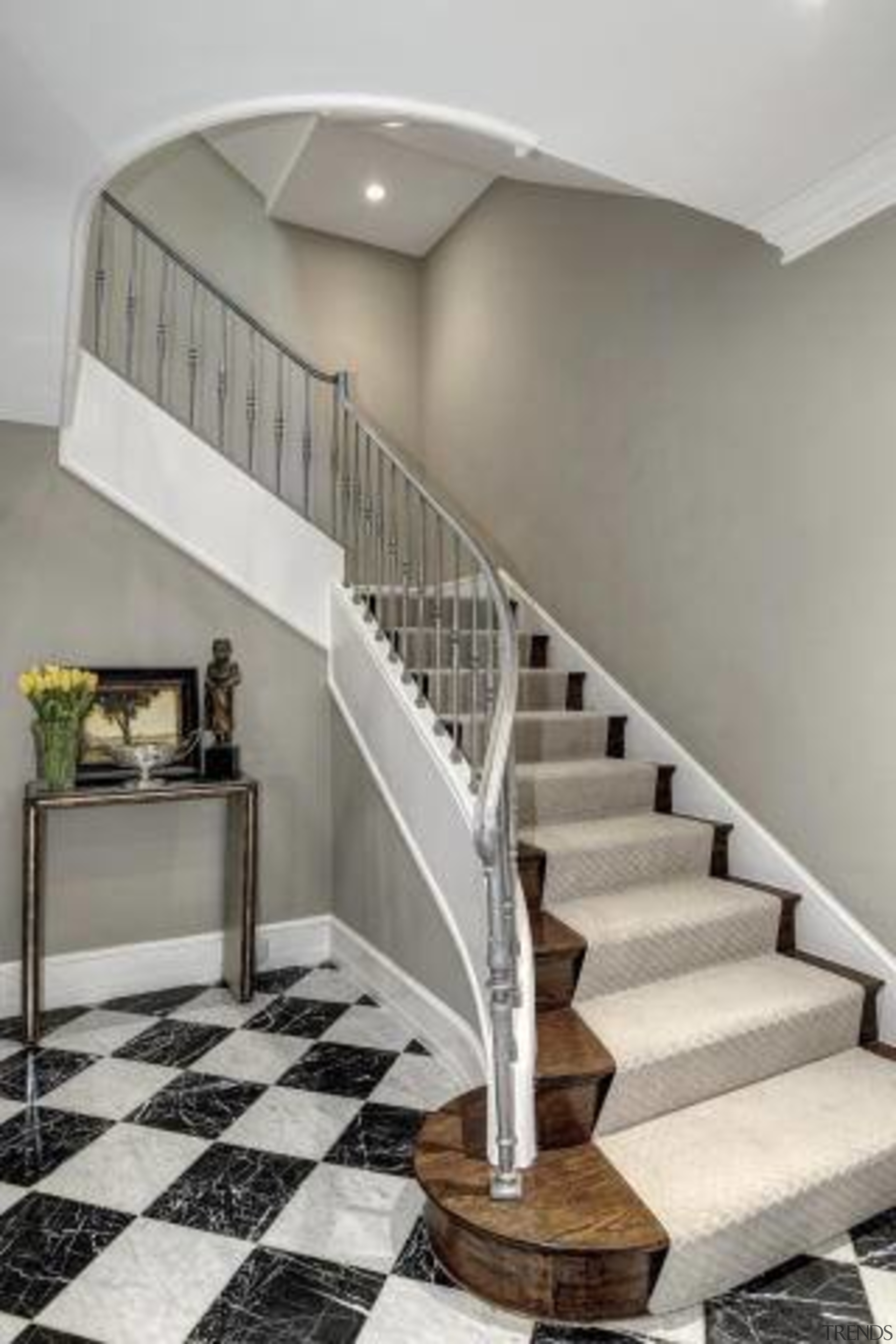 Original story from Trulia floor, flooring, handrail, interior design, stairs, gray