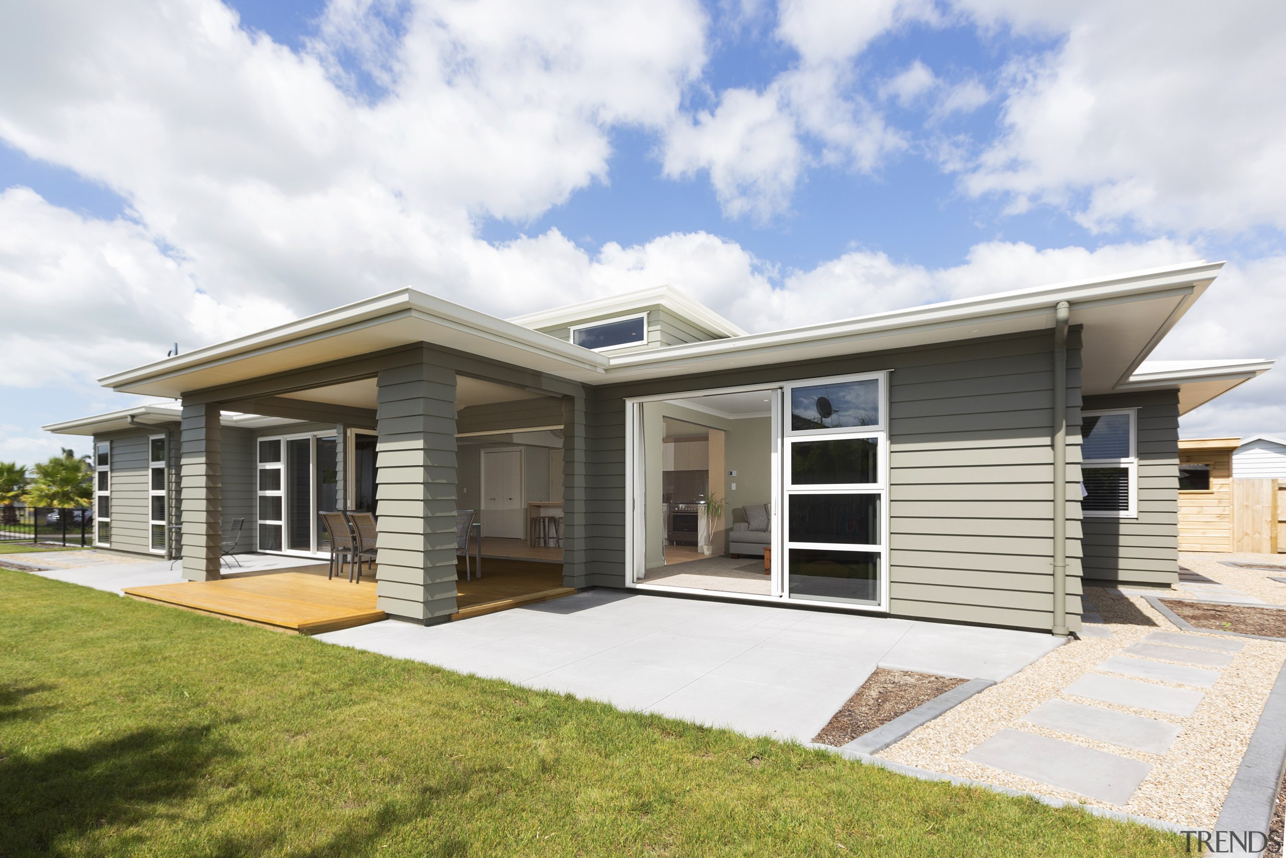 A neutral exterior colour scheme helps this new cottage, elevation, estate, facade, home, house, property, real estate, siding, white