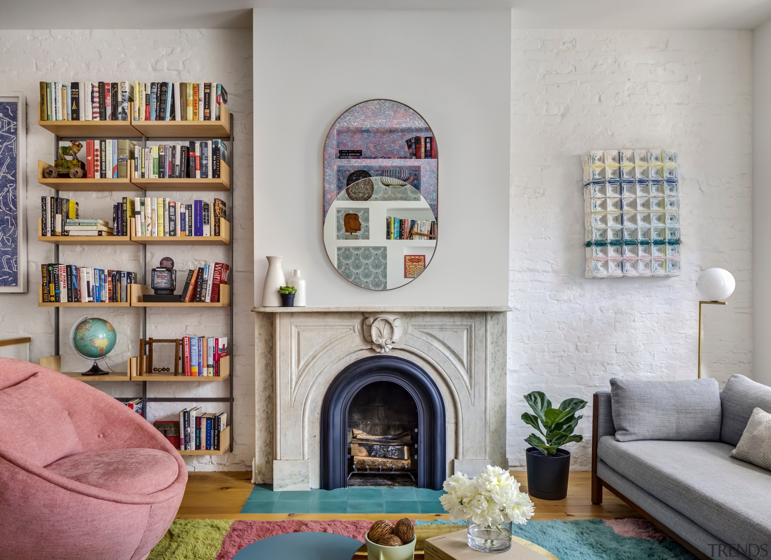 A custom Bower Studio mirror hangs over the 