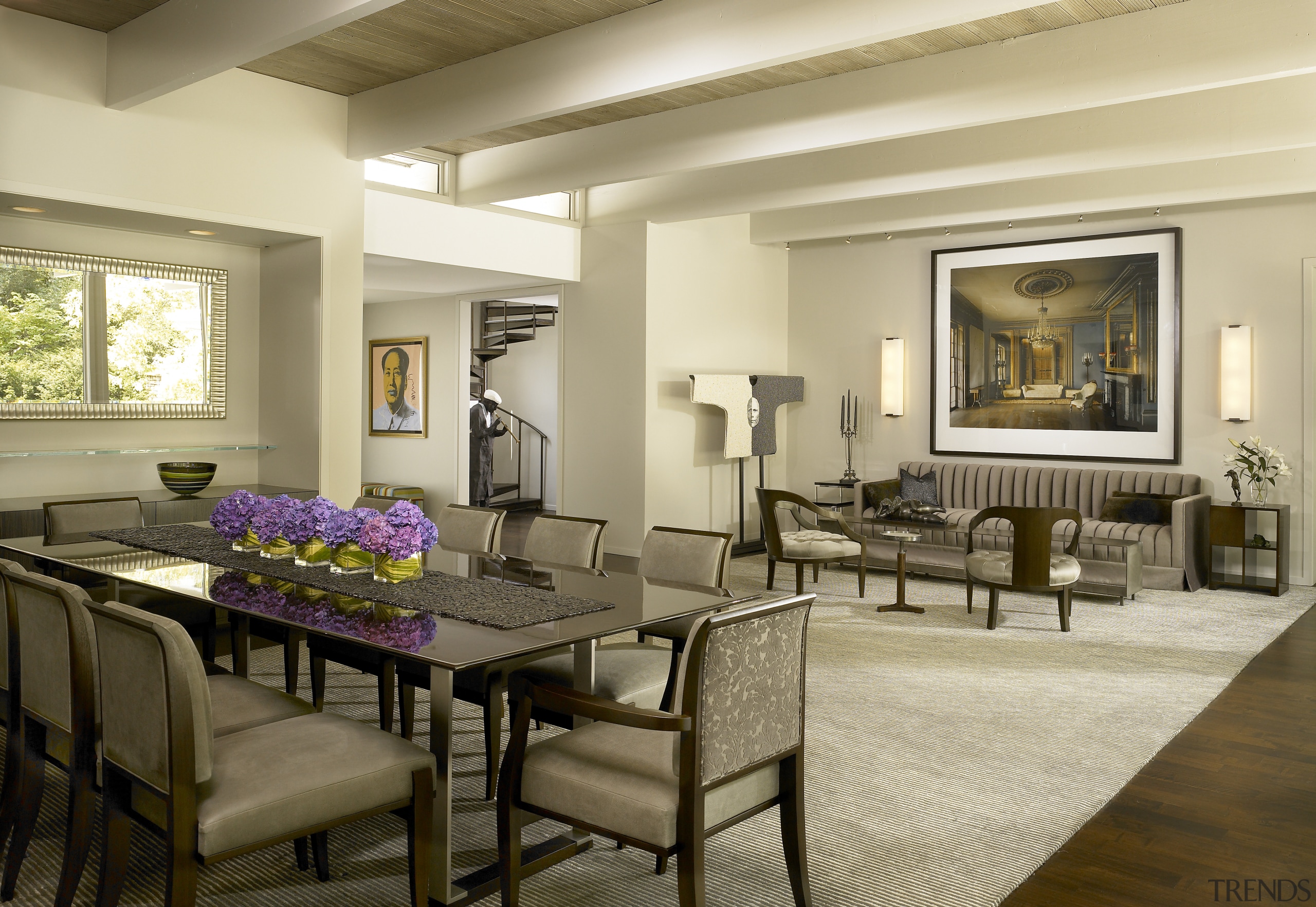 Contemporary kitchen by Architect Stuart Cohen - Contemporary ceiling, dining room, interior design, living room, real estate, room, suite, table, brown, orange