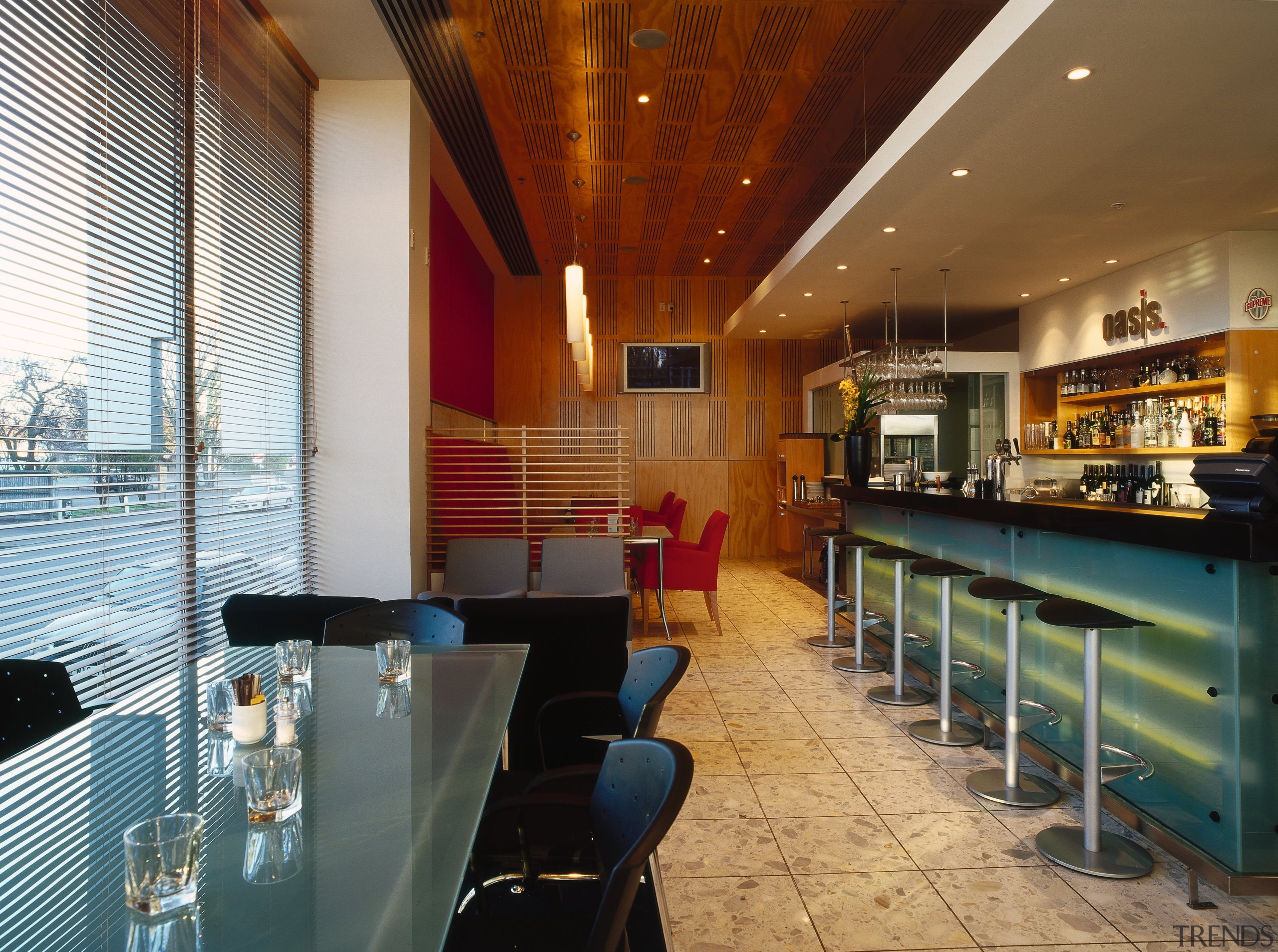 Interior view of the oasis restaurant bar, glass bar, café, interior design, real estate, restaurant, brown