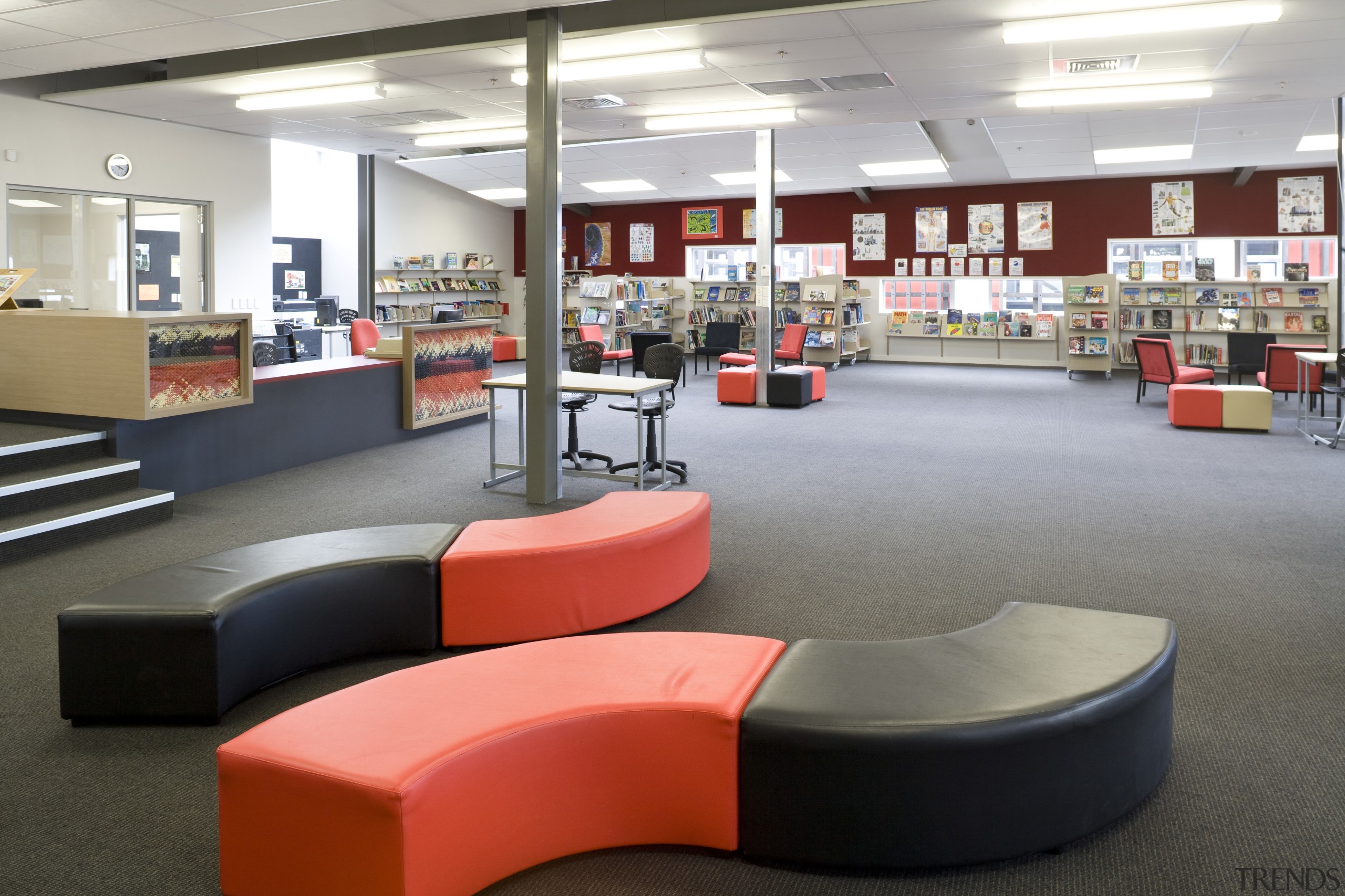 Images of Te Whanua O Tupuranga School, which furniture, institution, interior design, library, library science, organization, product, public library, gray