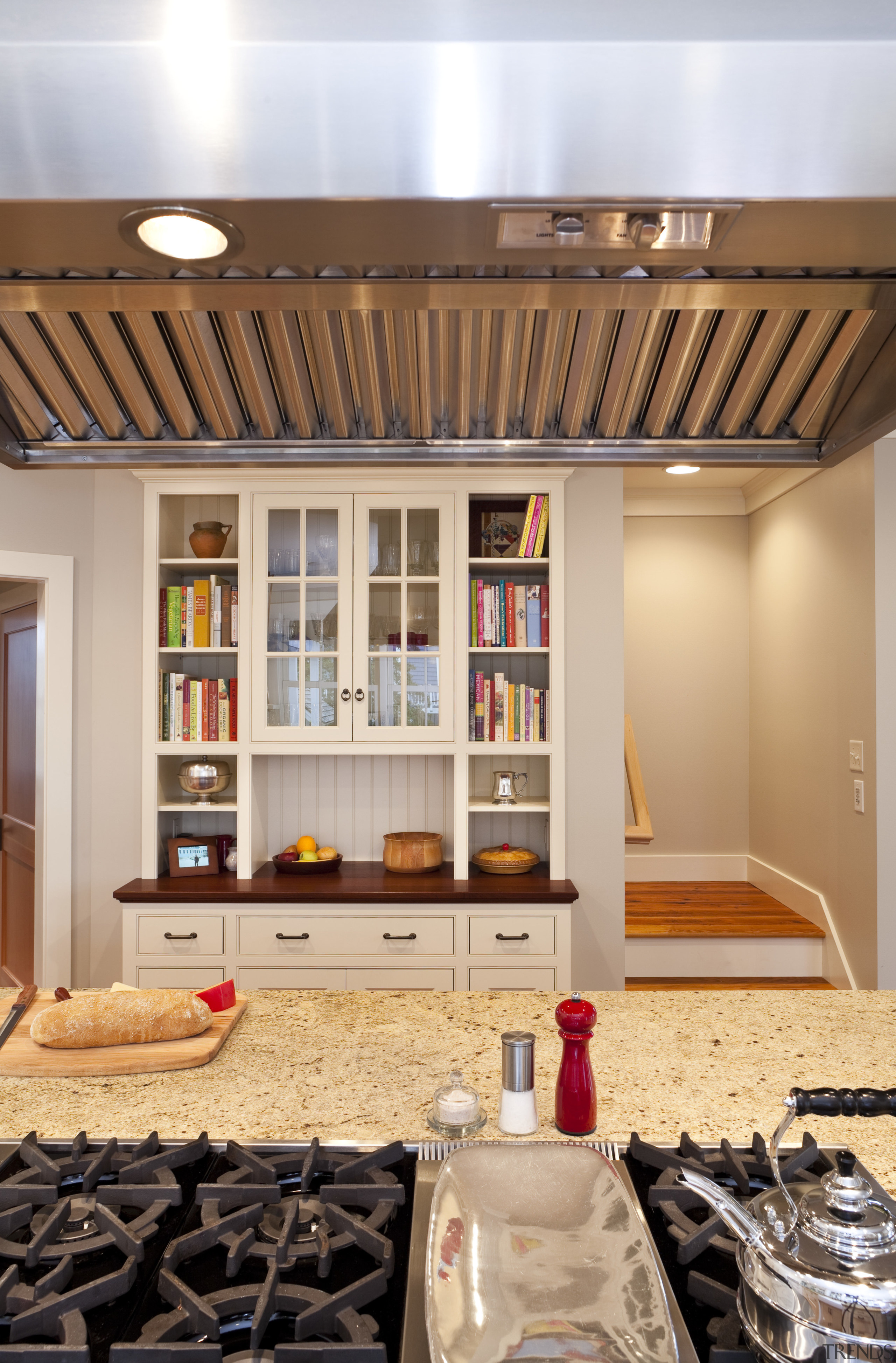 View of cooktop and stainless hood. - View ceiling, interior design, orange