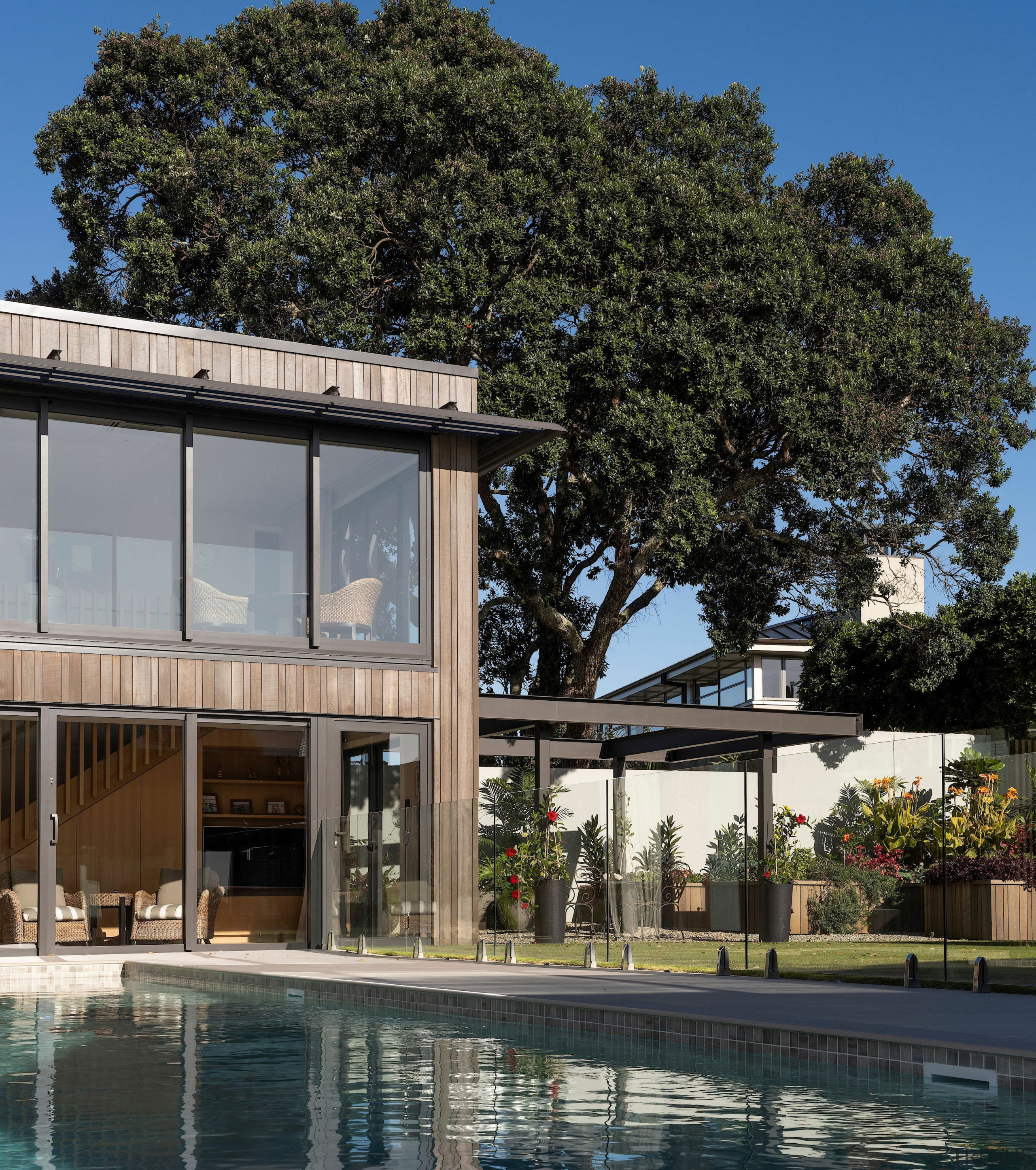 Pool and the rear of the two storey 