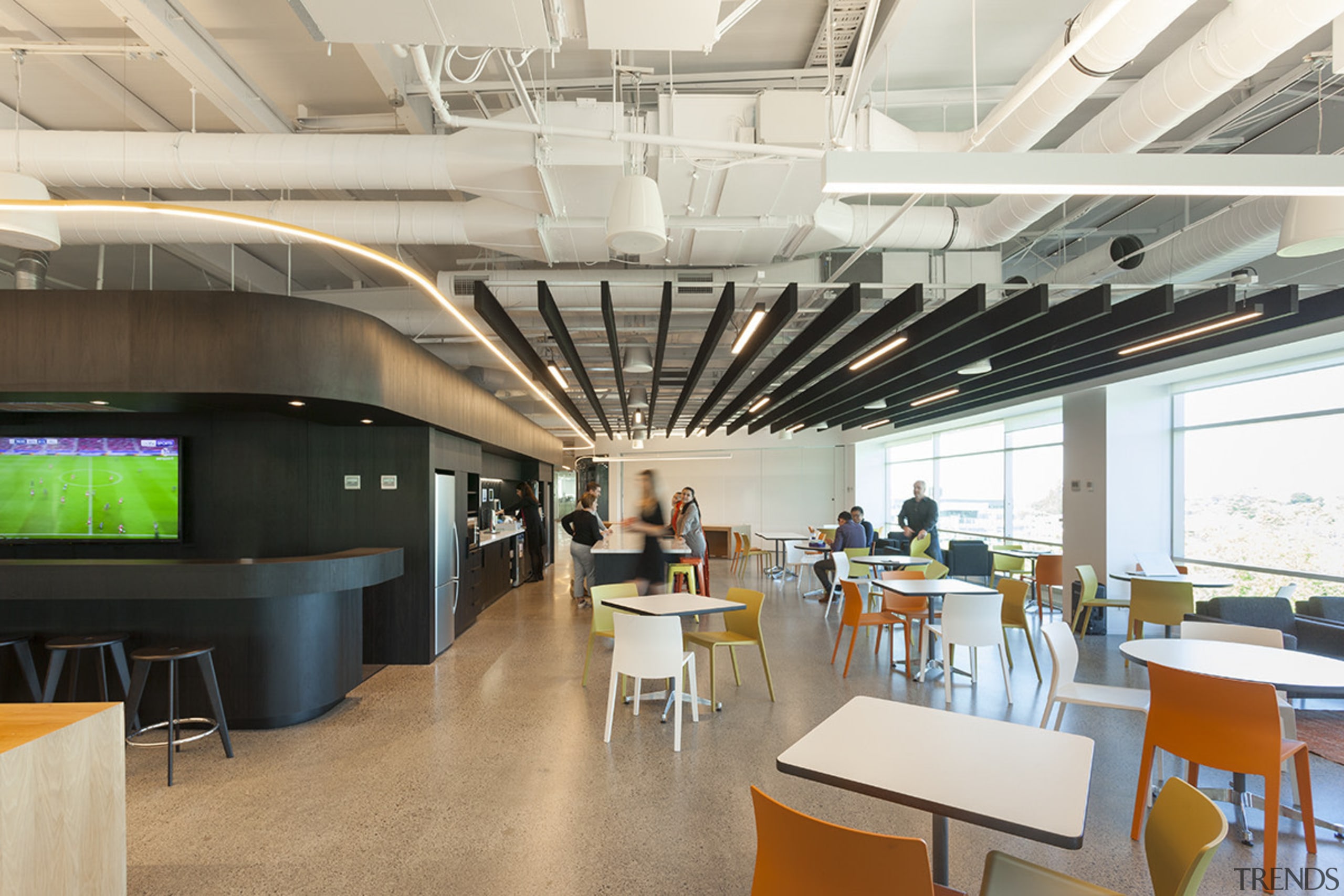 The shared cafe area in the new Z ceiling, interior design, office, white