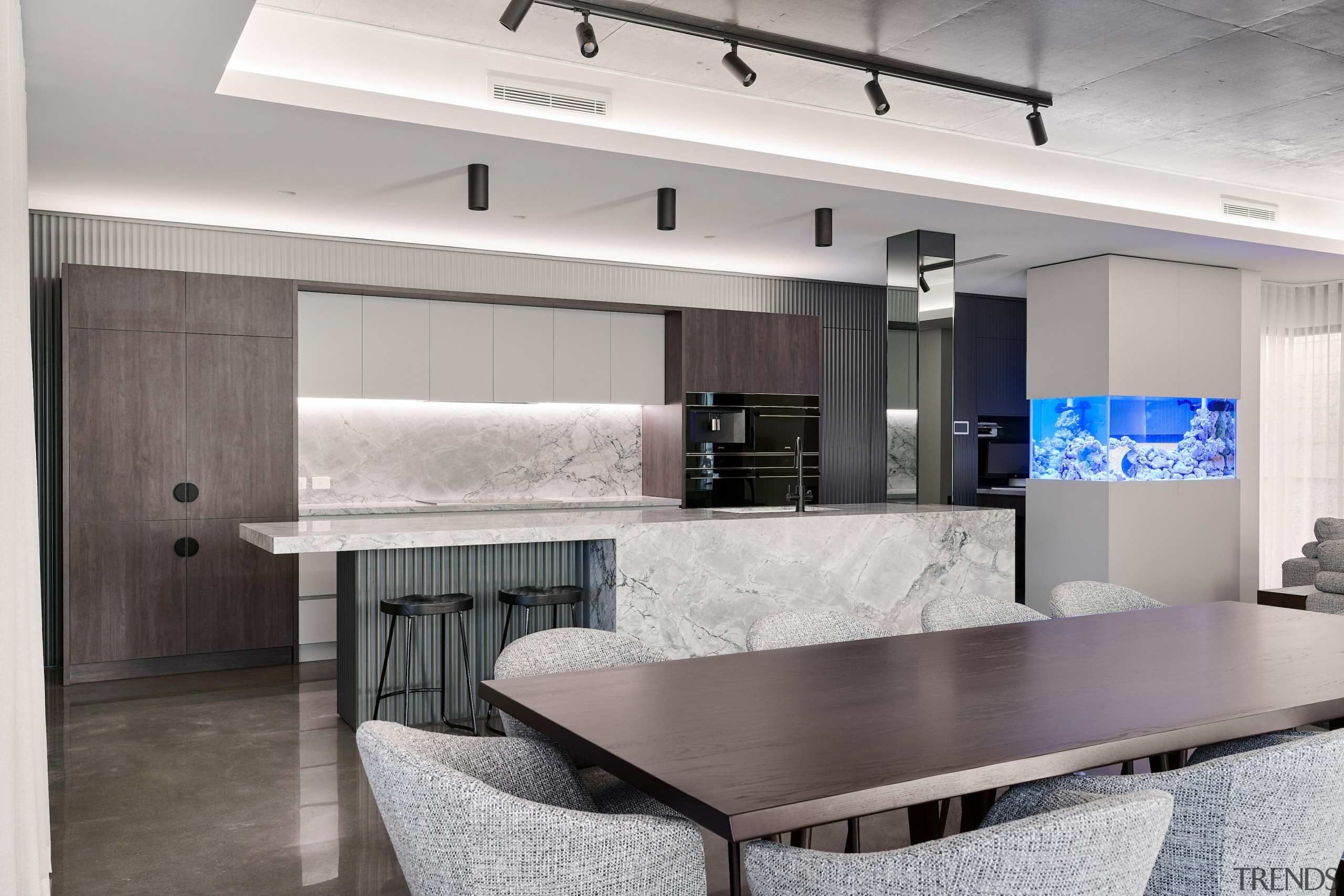 Looking from the dining area to the kitchen. 