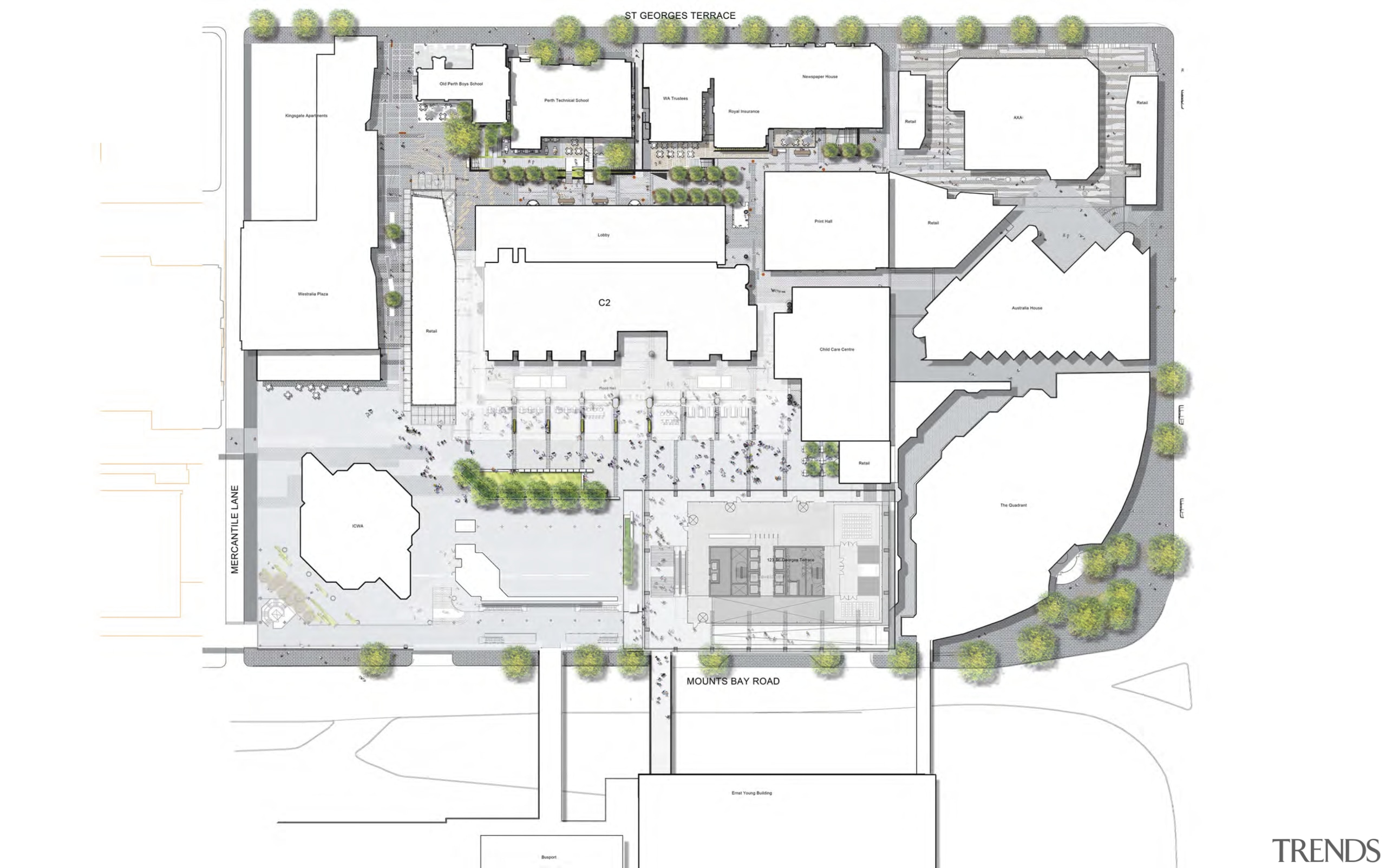 BHP Billiton in Hassell-designed Brookfield Place - BHP architecture, area, floor plan, land lot, neighbourhood, plan, product design, property, real estate, residential area, suburb, urban design, white