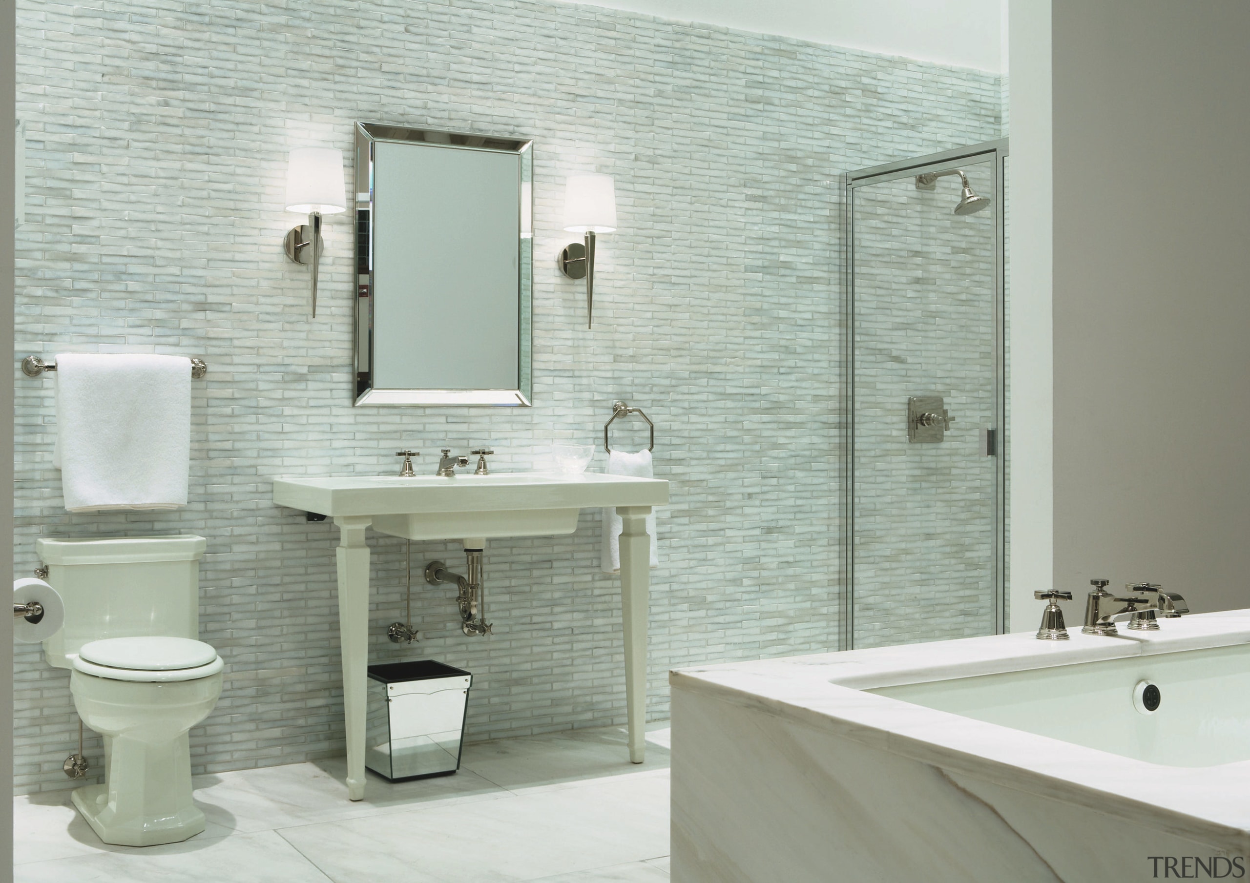 view of the new Kohler Chicago store showcasing bathroom, bathroom accessory, bathroom cabinet, bathroom sink, ceramic, floor, interior design, plumbing fixture, product design, room, sink, tap, tile, wall, gray