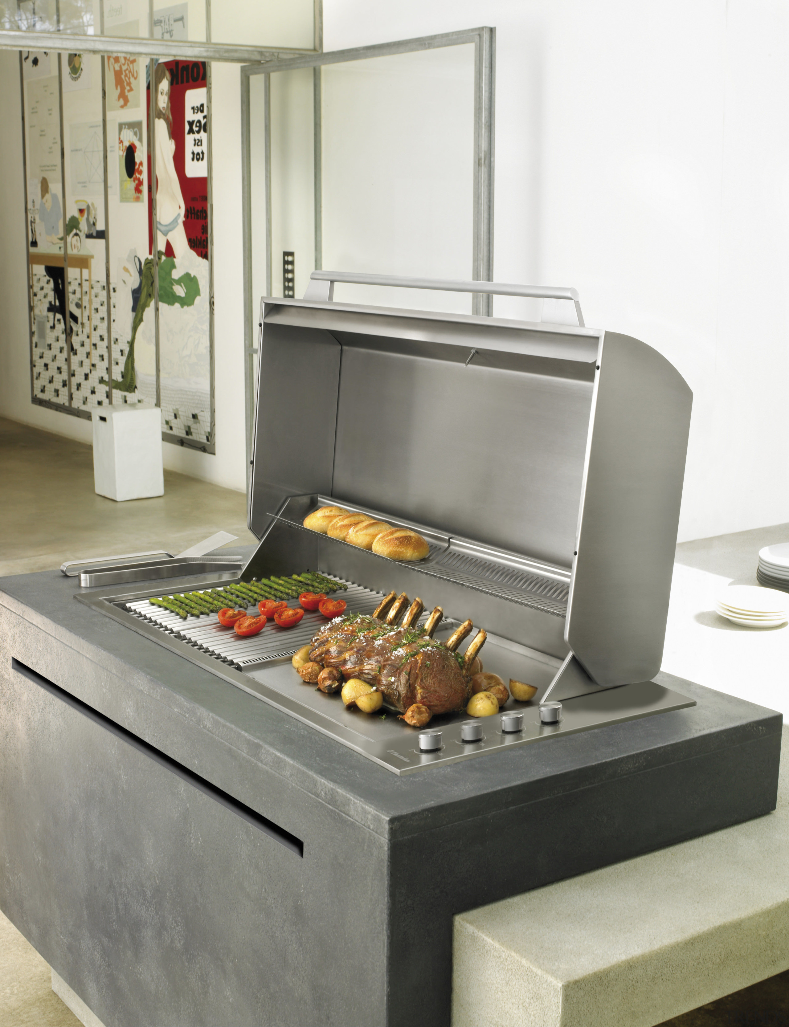 The low profile Integrated Barbecue from Electrolux NZ home appliance, kitchen appliance, white, gray
