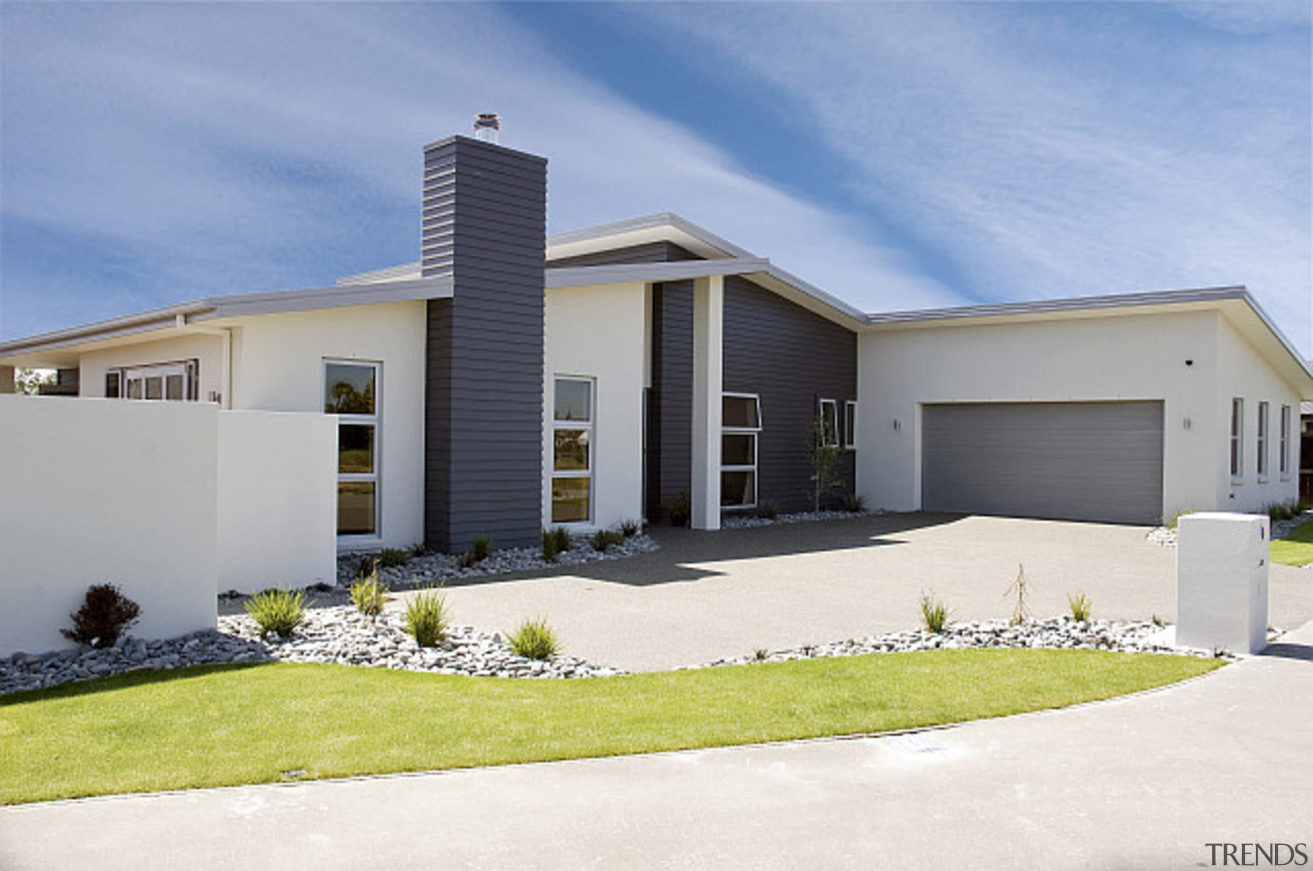 Gold and category award winning Mono pitch design building, elevation, estate, facade, home, house, property, real estate, residential area, siding, window, teal