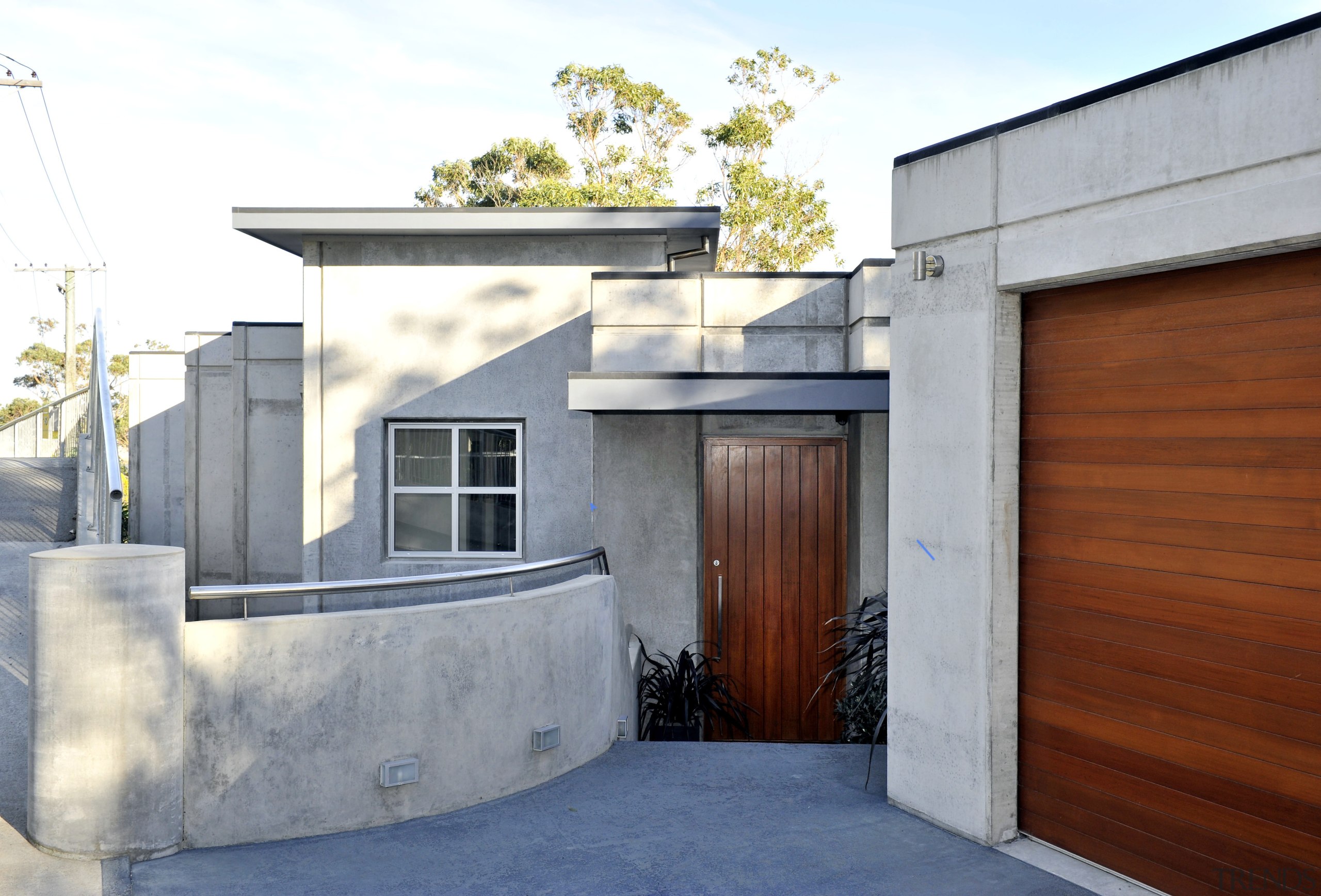 Exterior view of this contemporary home - Exterior architecture, building, facade, home, house, property, real estate, roof, white, gray