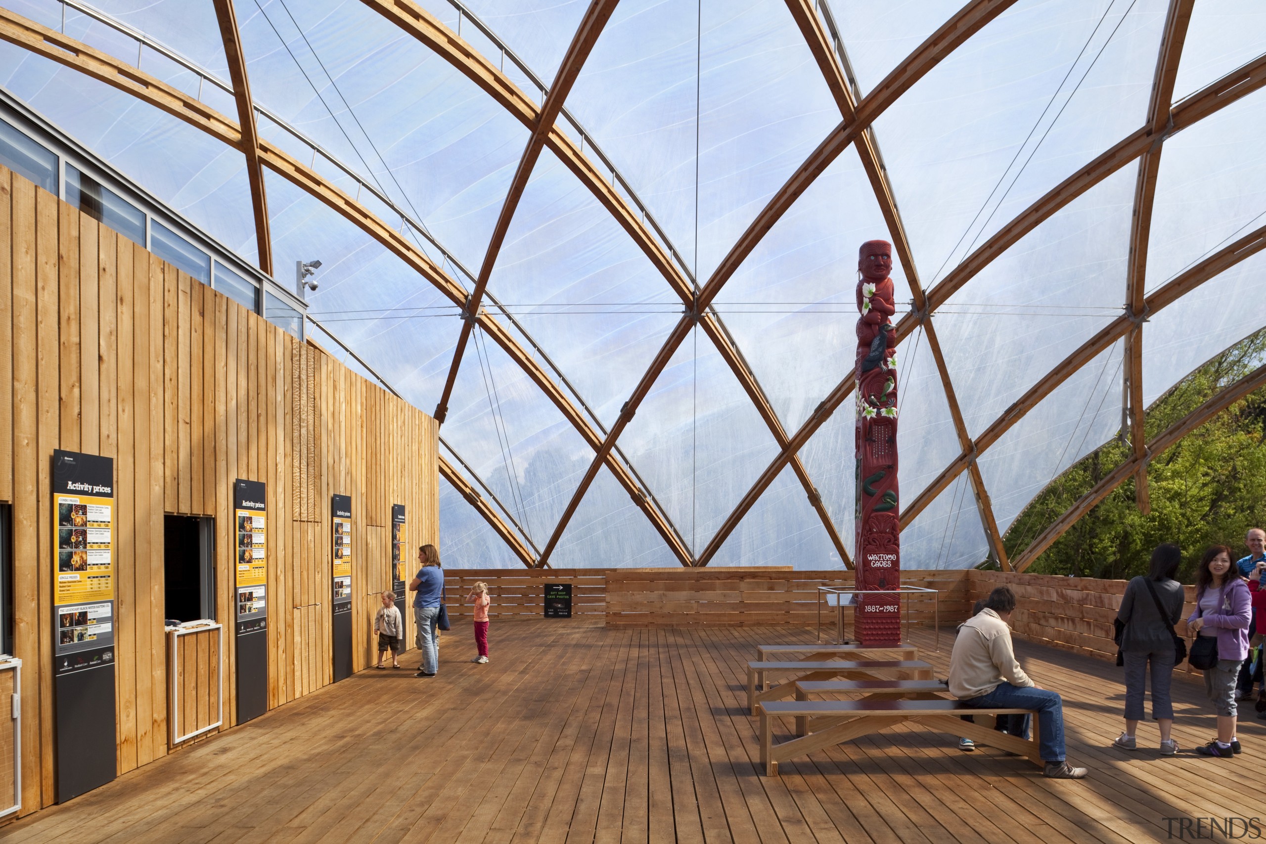 View of the canopy at the Waitomo Caves architecture, building, daylighting, roof, sky, structure, tourist attraction