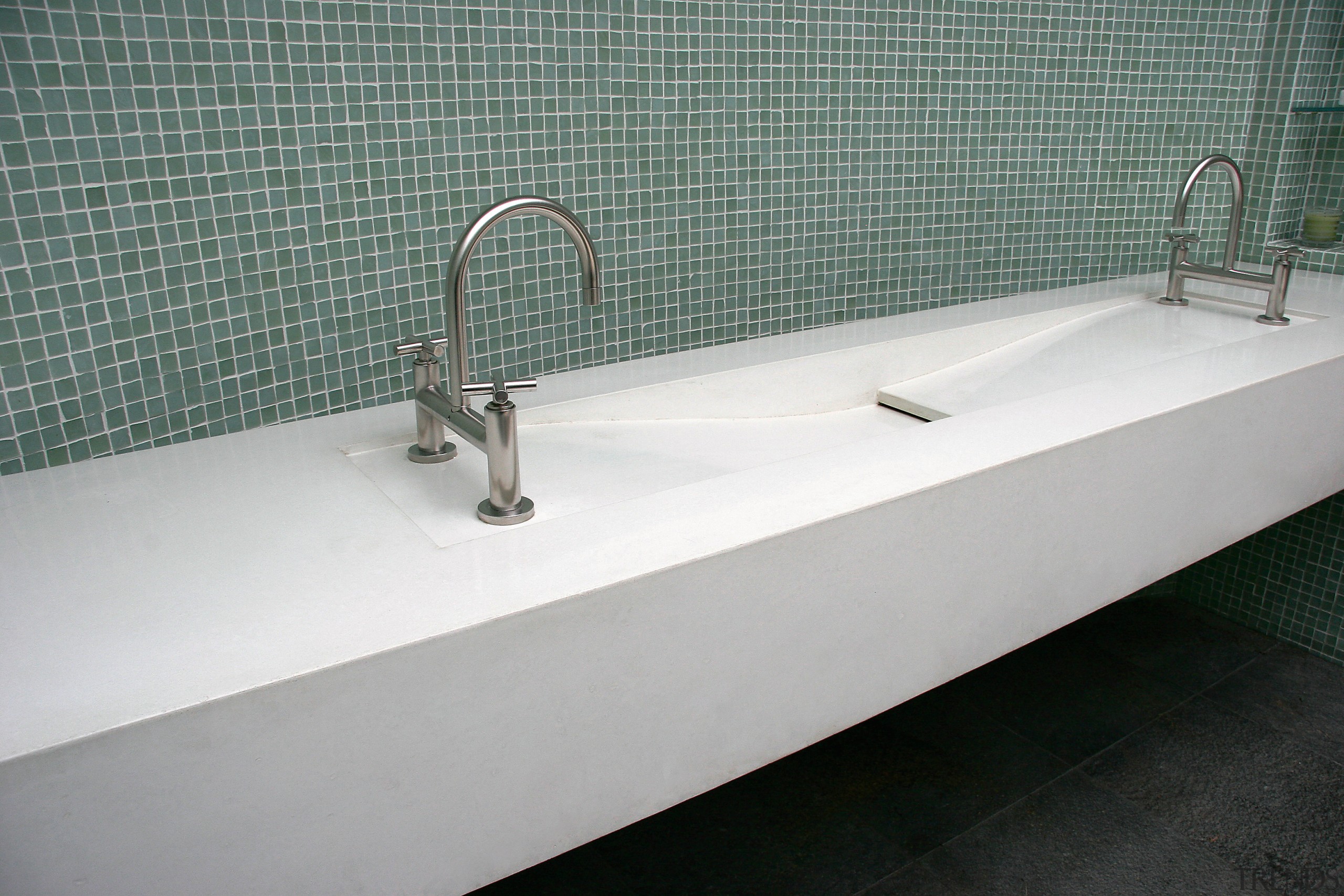 view of this contemporary concrete sink from Dex bathroom sink, floor, plumbing fixture, product design, sink, tap, tile, gray