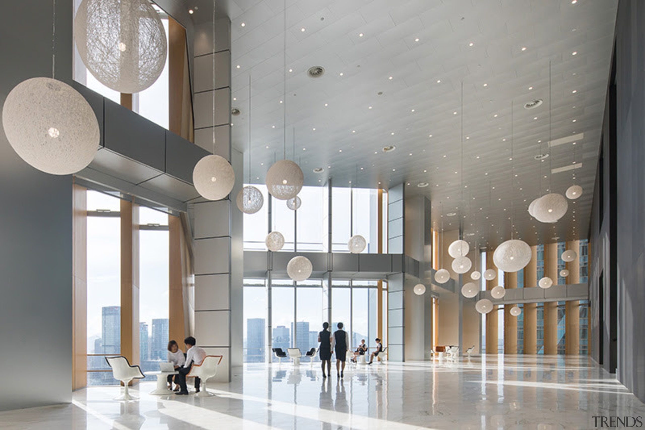 BIG's pleated skyscraper beats the heat - architecture architecture, ceiling, daylighting, glass, interior design, lobby, gray