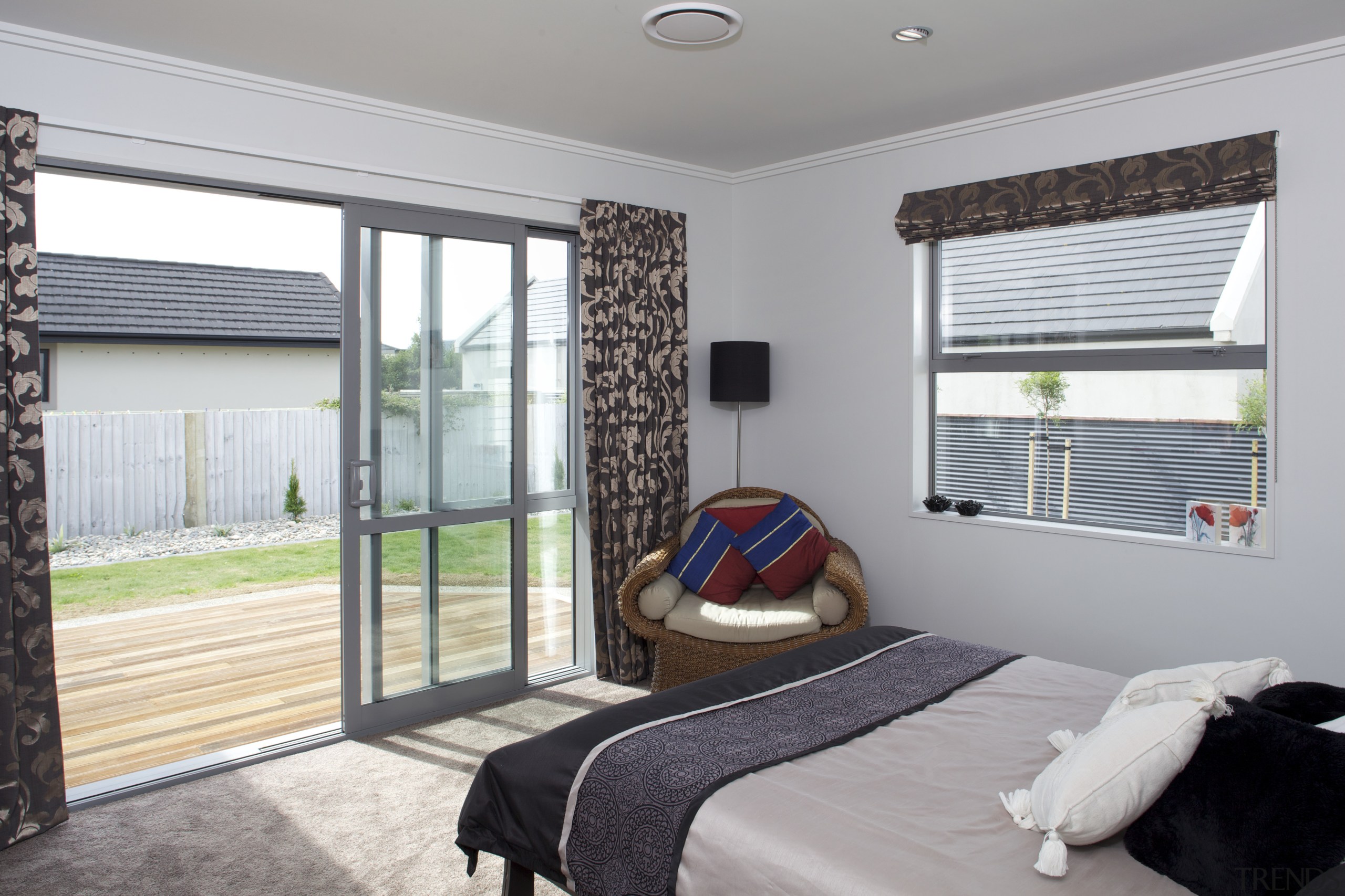 Palliside and Stoanz systems set off Stonewood home bedroom, door, estate, home, house, interior design, property, real estate, room, wall, window, window blind, window covering, window treatment, wood, gray, white