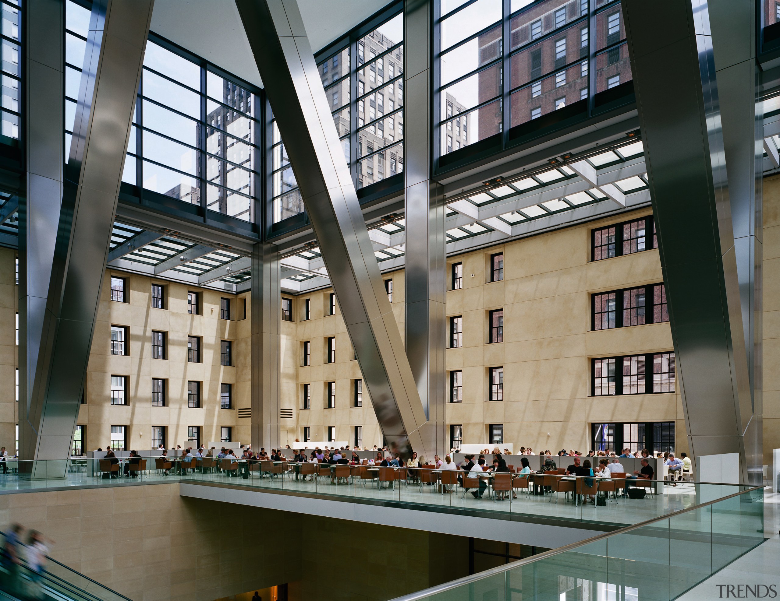 view of the builinding atrium featuring a sculptural apartment, architecture, building, condominium, daylighting, metropolitan area, mixed use, window, gray, black