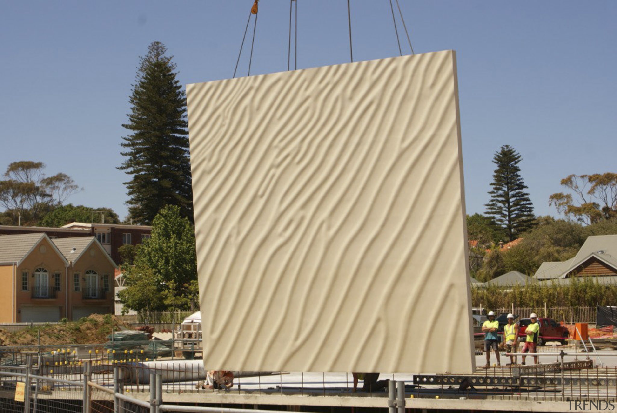 View of cladding by Unicast Cladding Systems. - architecture, facade, roof, wood, orange, teal