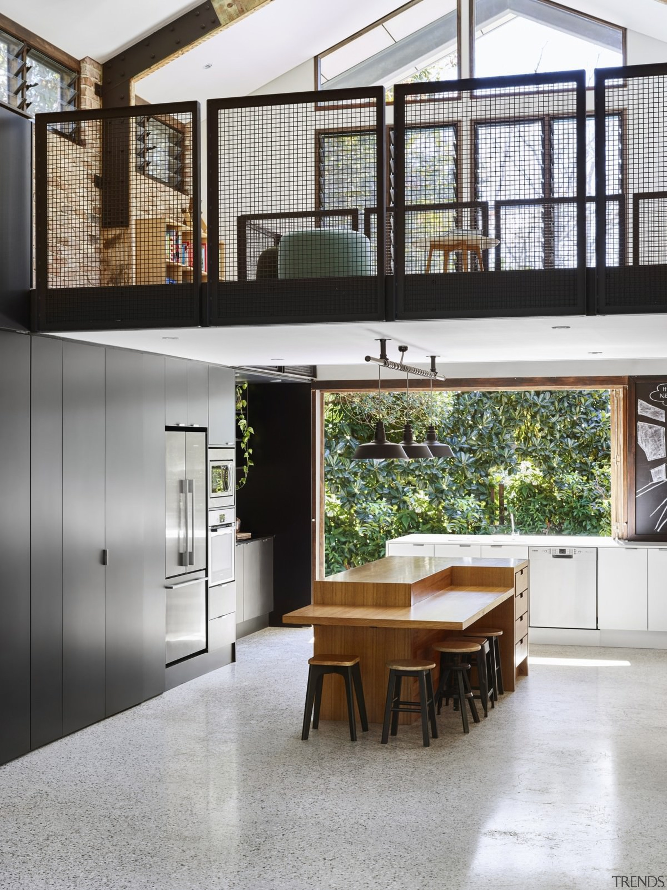 This reading area above the kitchen is a architecture, daylighting, house, interior design, window, white, gray