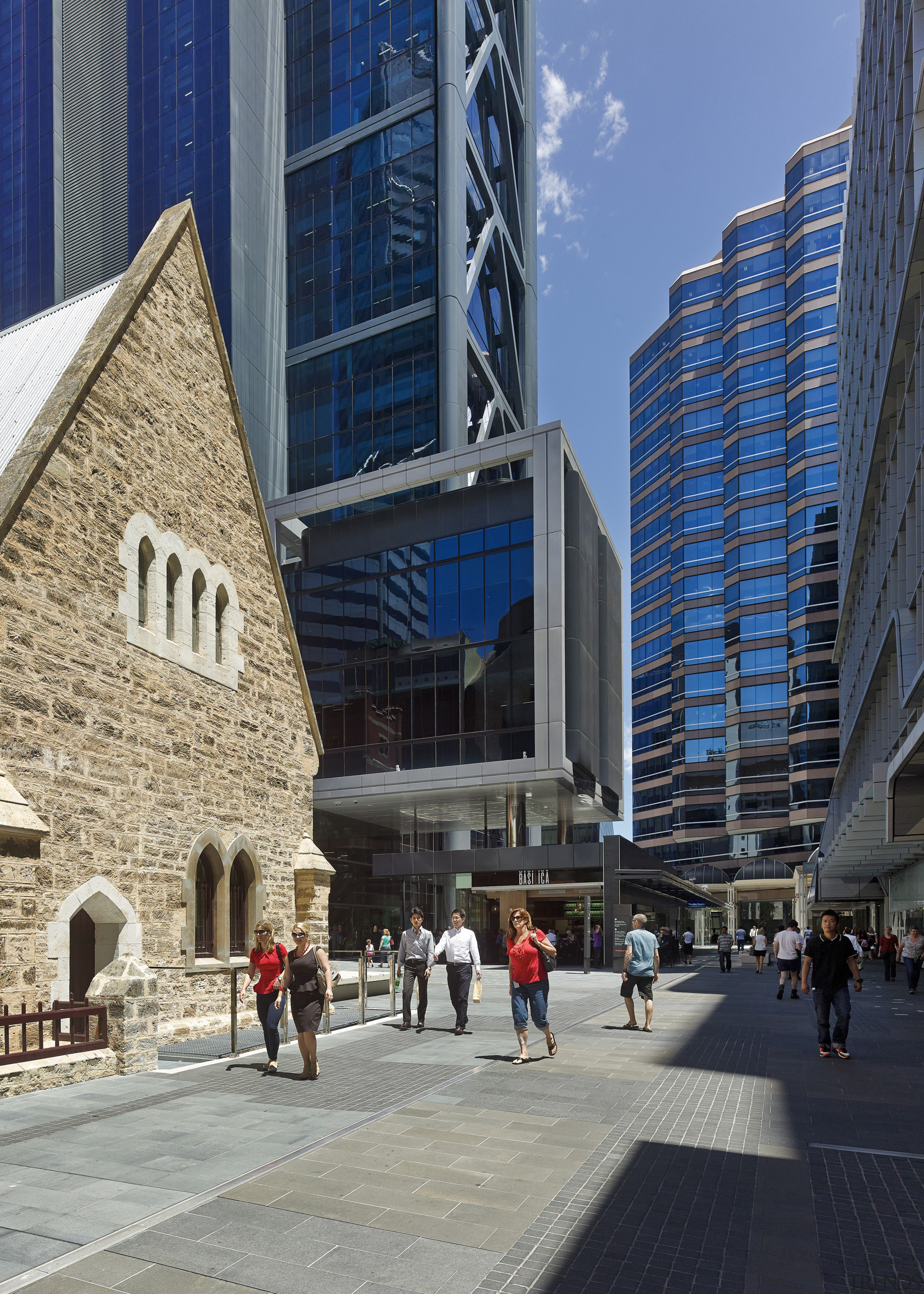 BHP Billiton in Hassell-designed Brookfield Place - BHP architecture, building, city, commercial building, condominium, corporate headquarters, daytime, downtown, facade, landmark, metropolis, metropolitan area, mixed use, neighbourhood, plaza, sky, skyscraper, tourist attraction, tower block, urban area, gray
