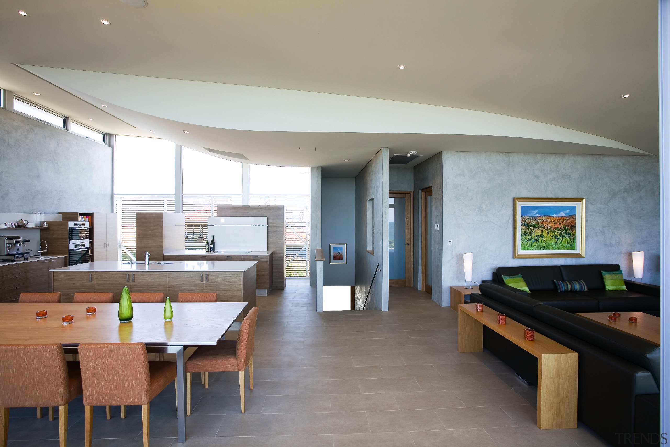 View of the Kitchen an surrounding living areas ceiling, floor, house, interior design, living room, real estate, room, table, gray