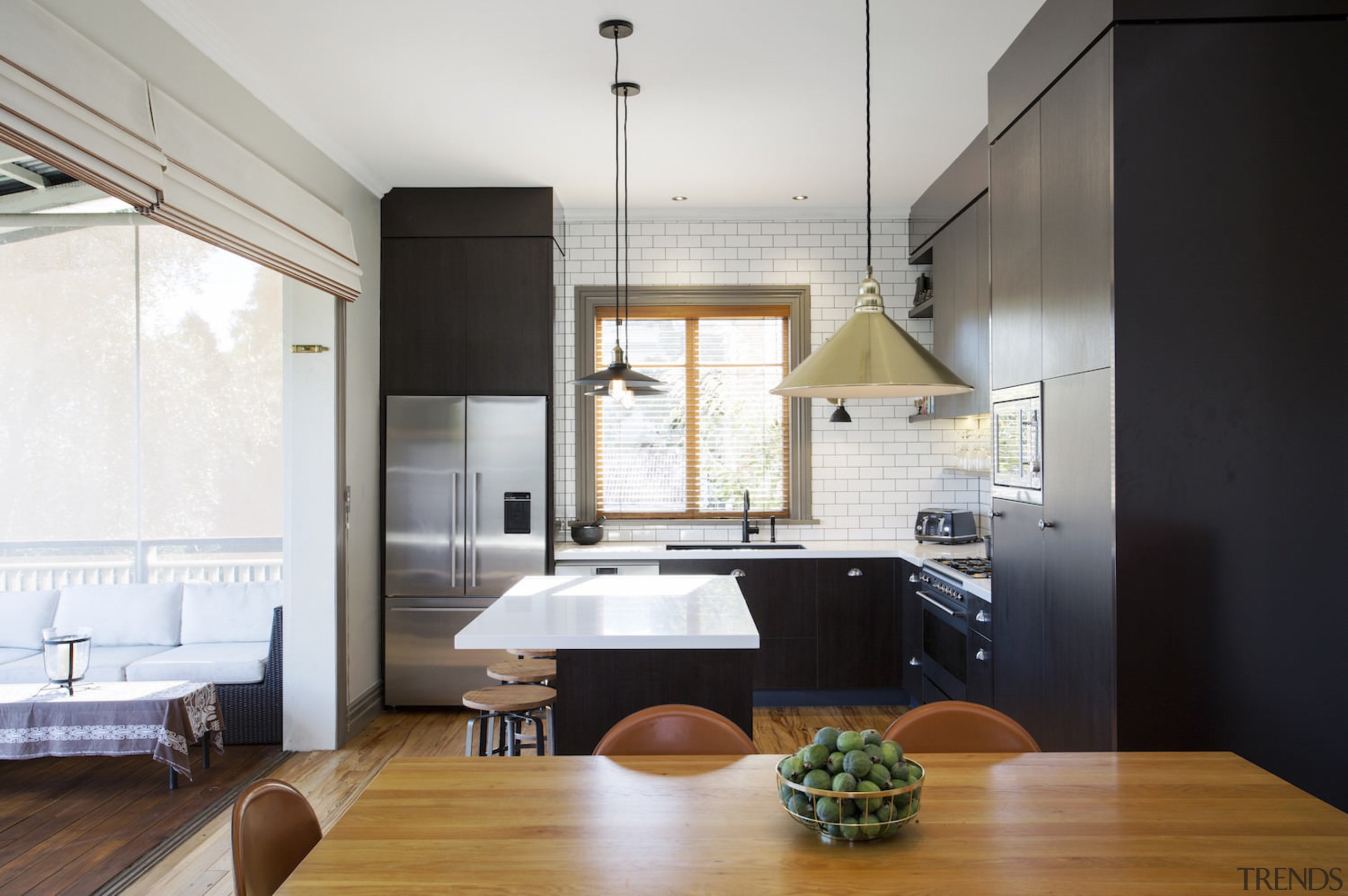 A single window in the kitchen features a architecture, ceiling, countertop, interior design, kitchen, white, black