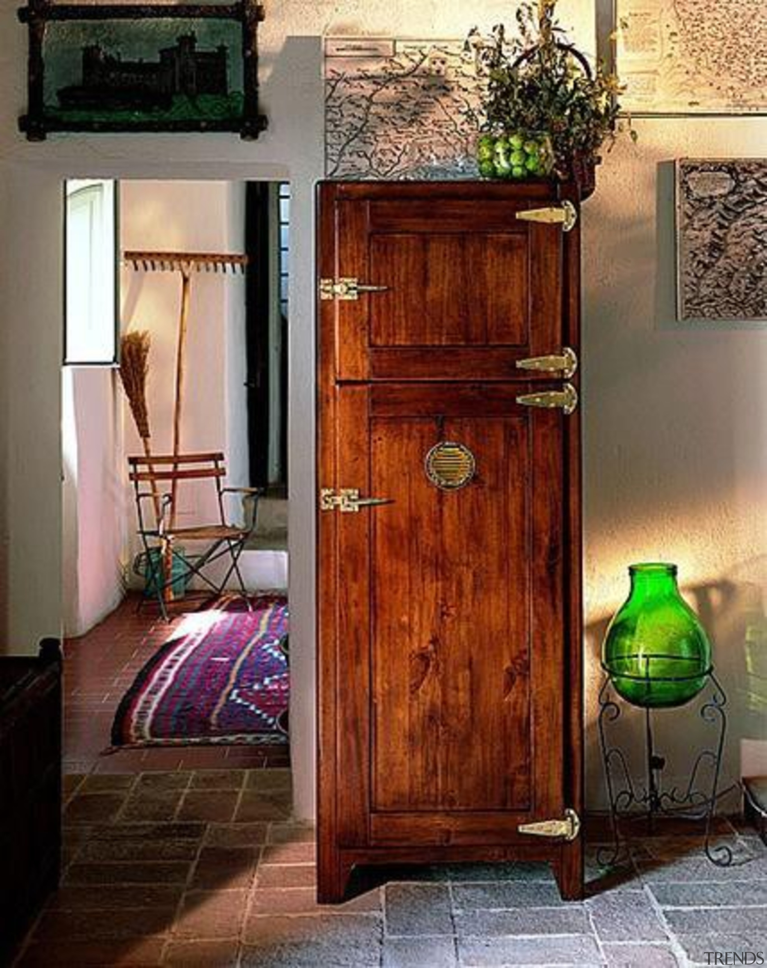 Vintage Looking Fridge - Vintage Looking Fridge - door, floor, flooring, furniture, hardwood, wood, wood stain, red
