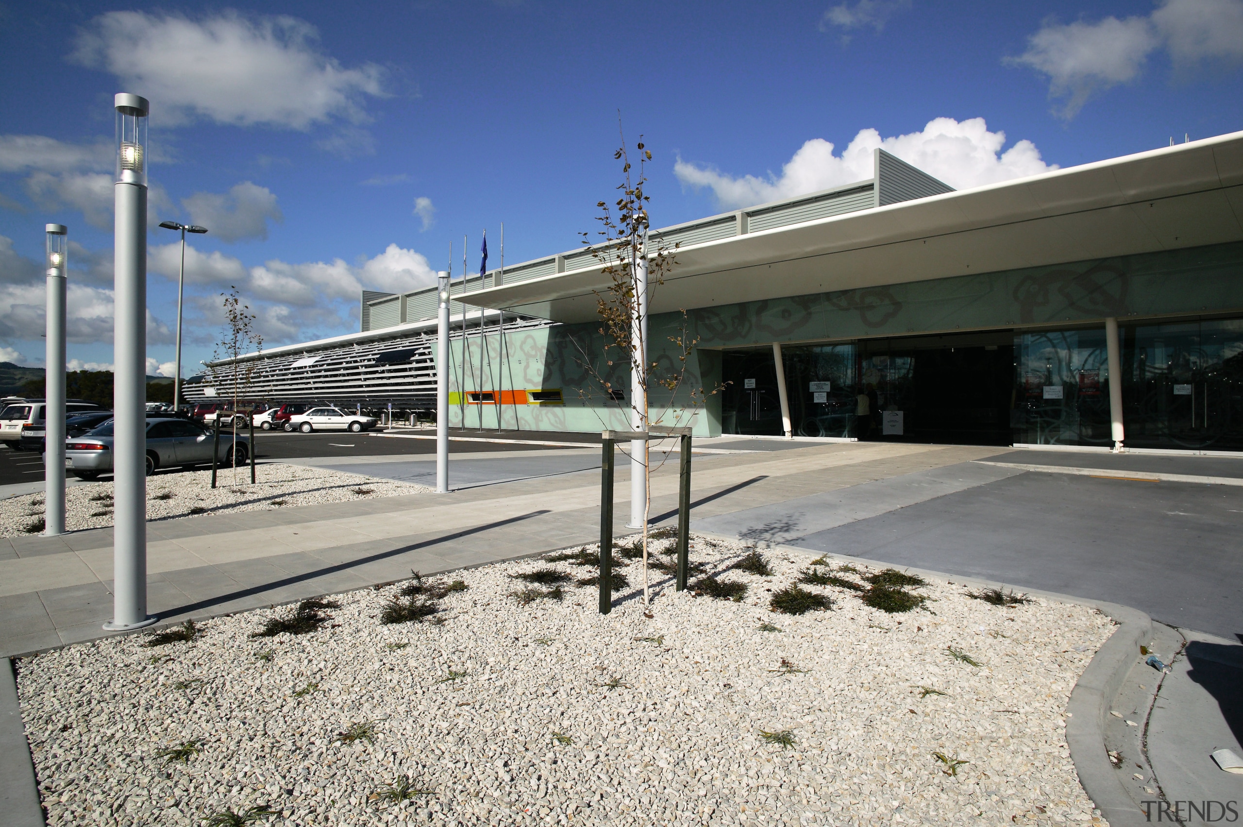 A view of the Rotorua Energy Events Centre architecture, building, facade, gray