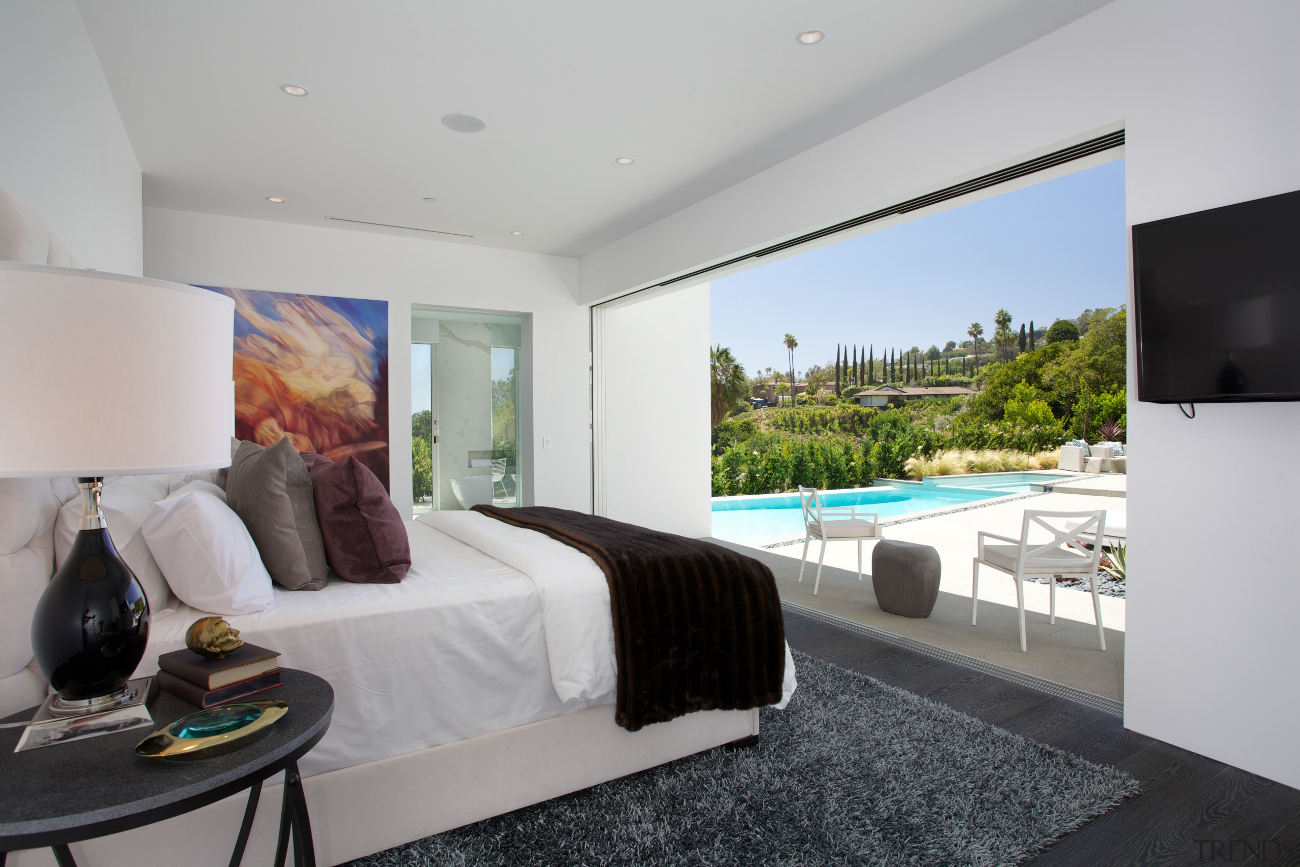 This renovated bedroom now opens up to the architecture, ceiling, estate, house, interior design, property, real estate, room, window, gray