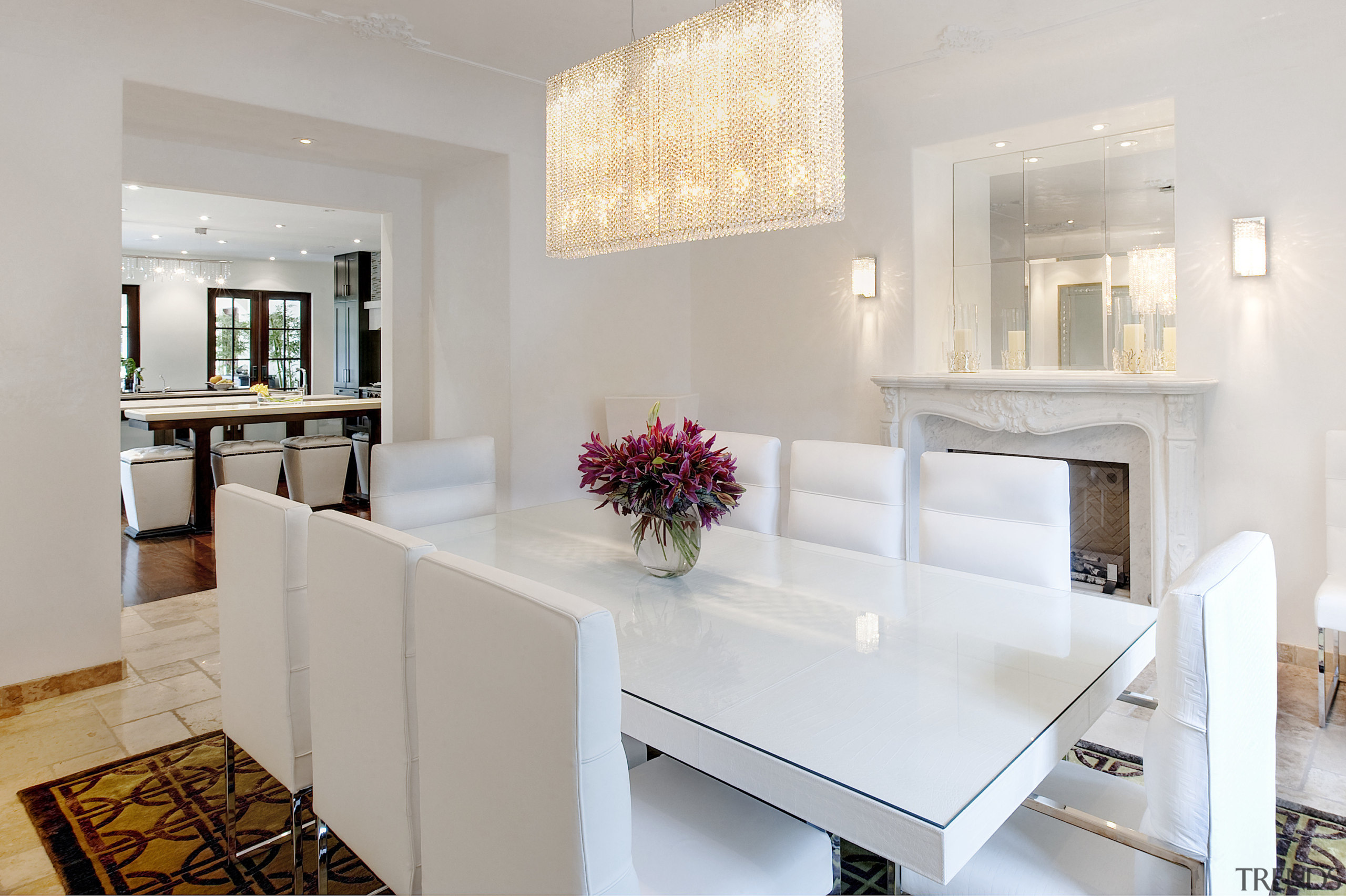 View of white dining area. - View of home, interior design, living room, property, real estate, room, table, gray