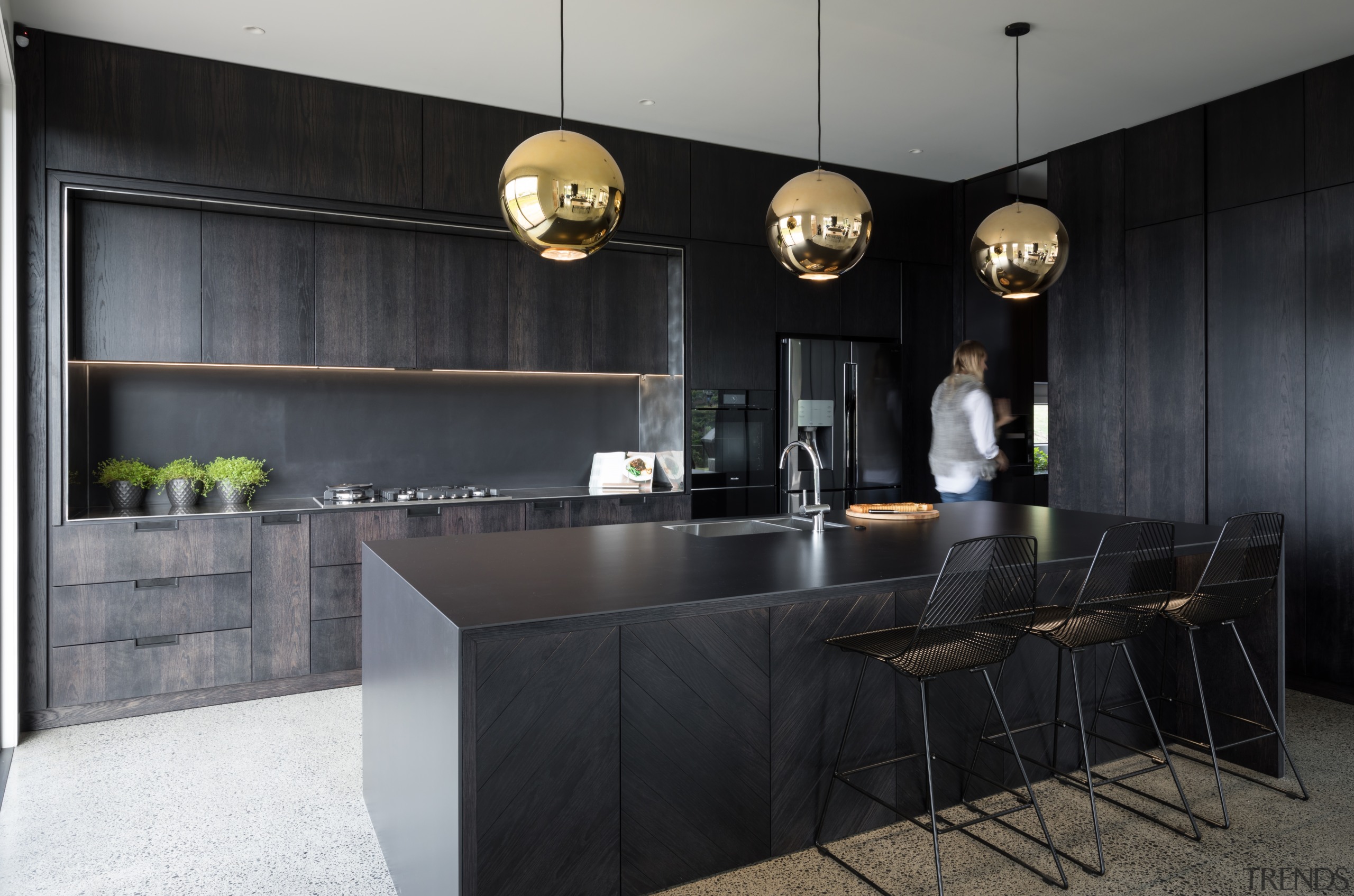 Highly Commended – Michael Cooper Architects – 2019 architecture, building, cabinetry, ceiling, countertop, design, floor, flooring, furniture, home, house, interior design, kitchen, lighting, loft, material property, property, real estate, room, table, tile, wall, black, gray