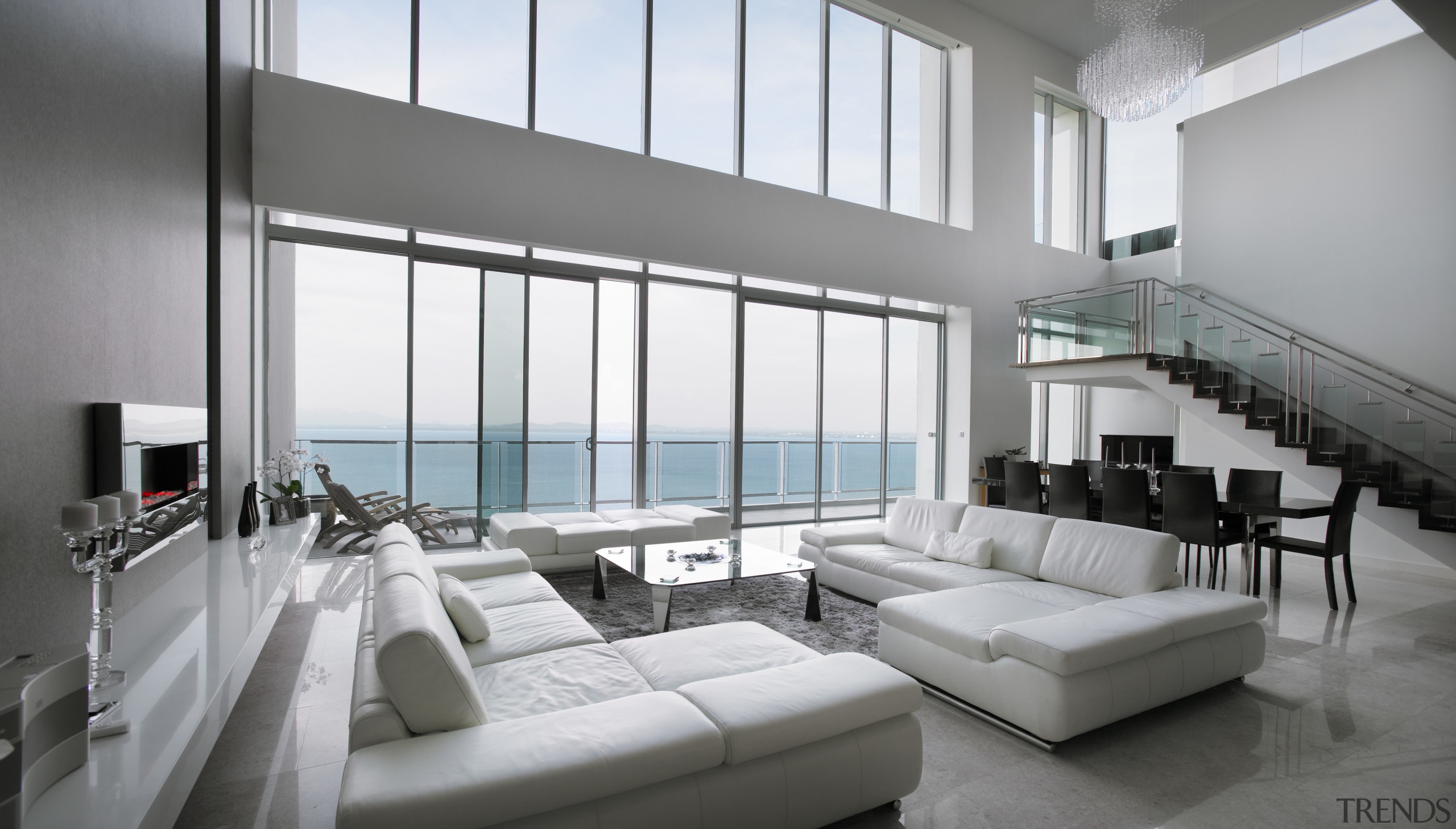 View of apartment living area at Springtide Residences architecture, ceiling, daylighting, interior design, living room, loft, window, gray, white