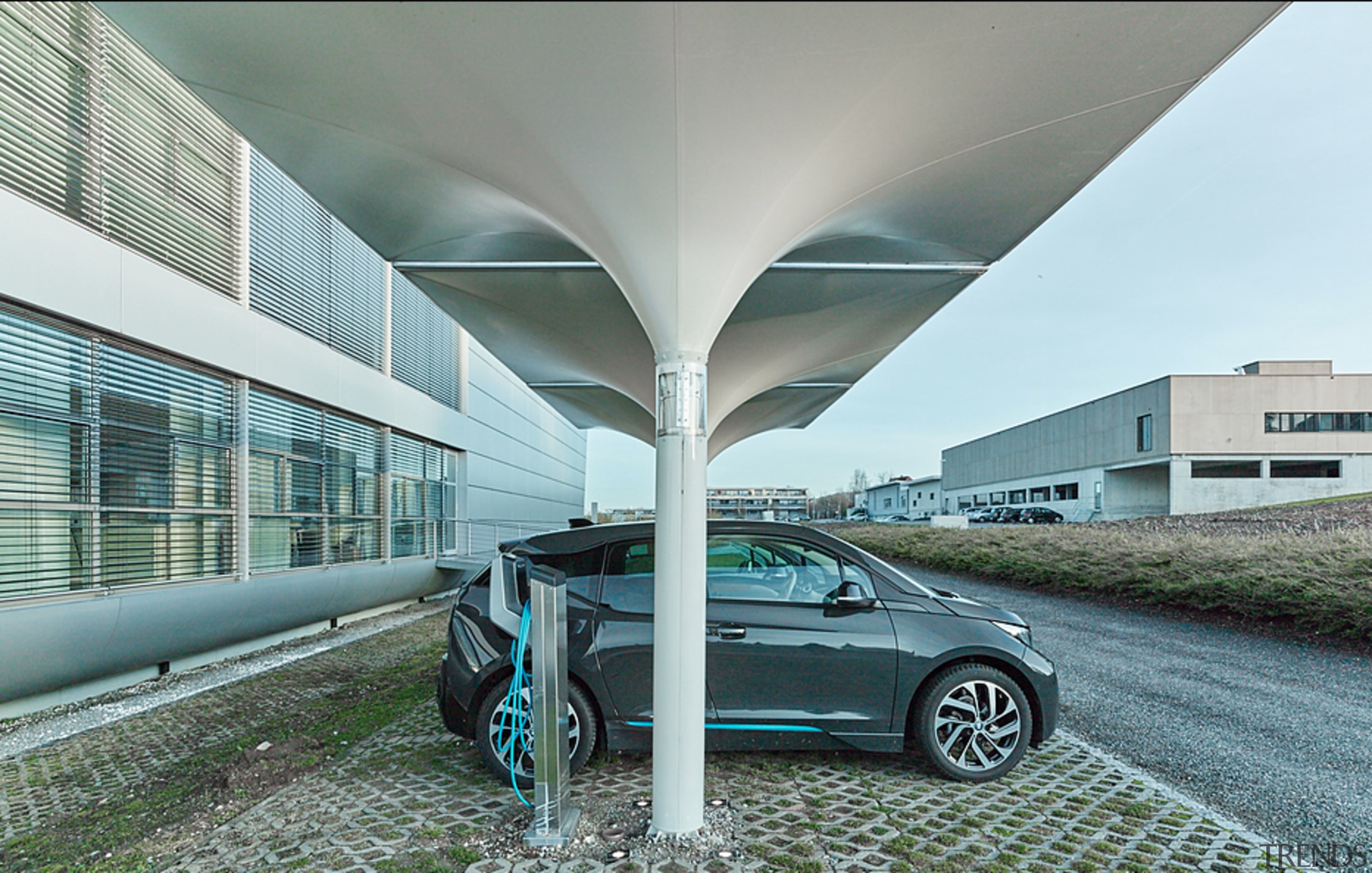 The smart solar shelter is available in two architecture, automotive design, building, car, compact car, executive car, family car, house, luxury vehicle, motor vehicle, structure, vehicle, vehicle door, gray, white