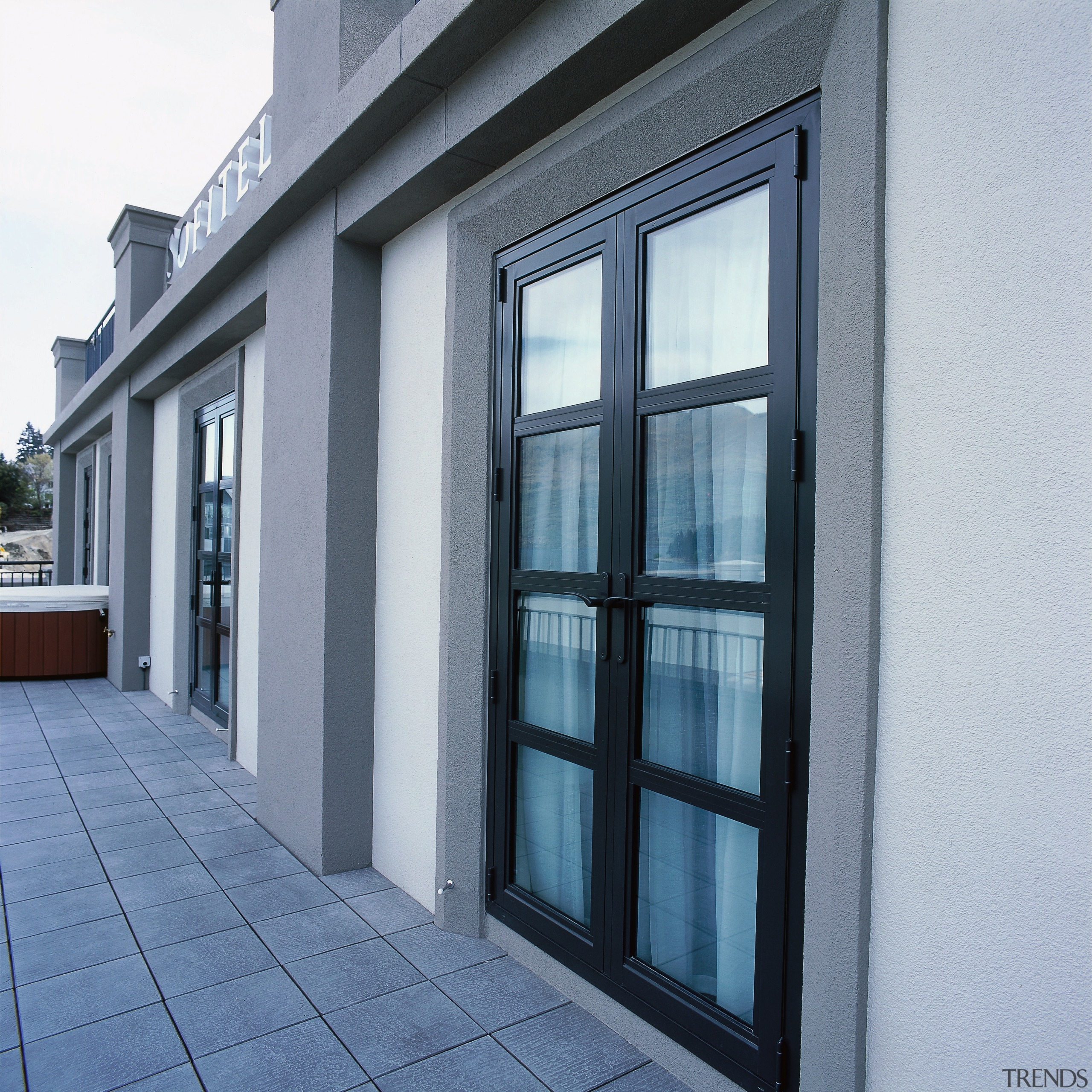 A view of the alumnium joinery around the building, door, facade, house, property, real estate, window, gray