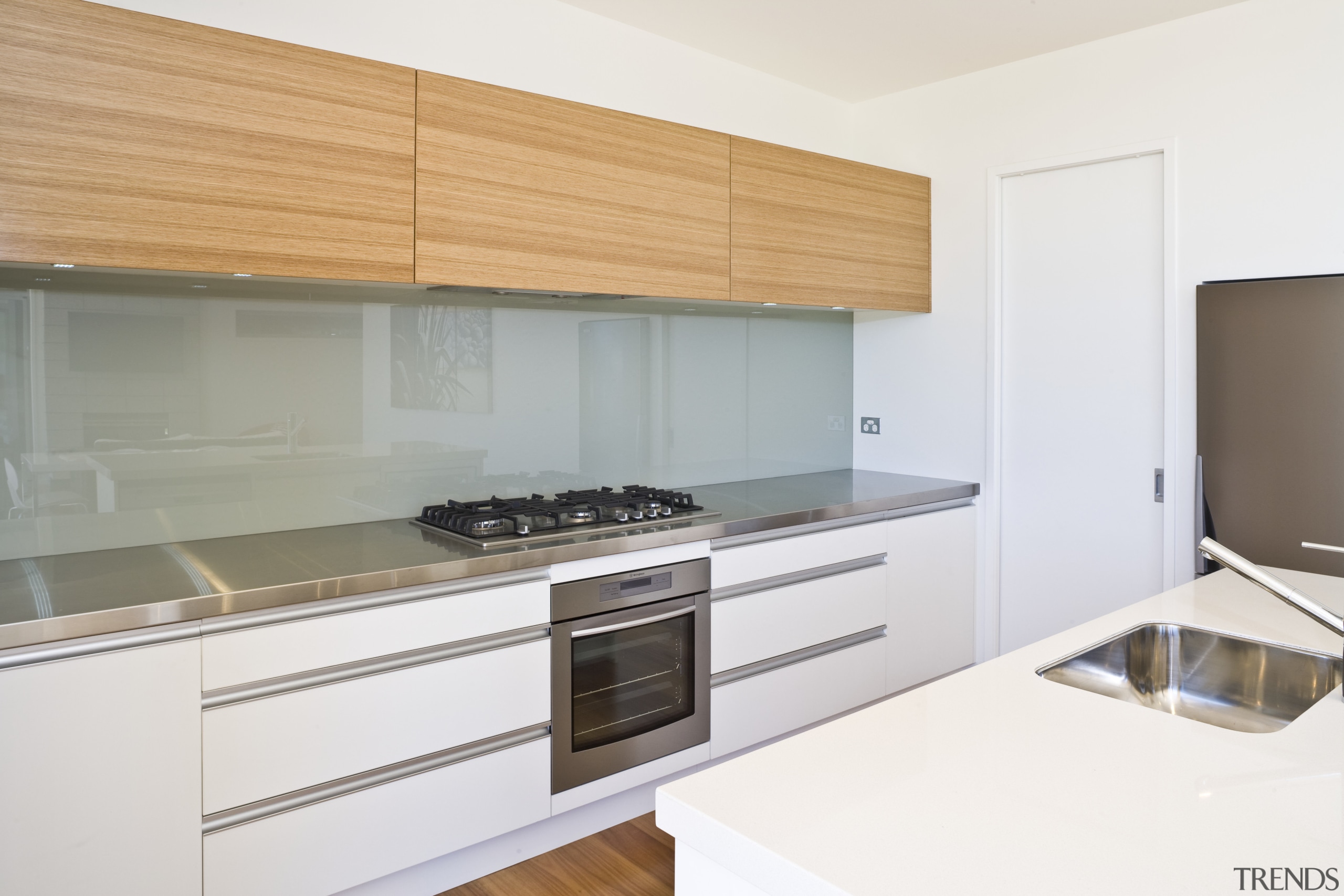 View of the kitchen with oak veneer cabinetry, cabinetry, countertop, interior design, kitchen, property, real estate, room, white