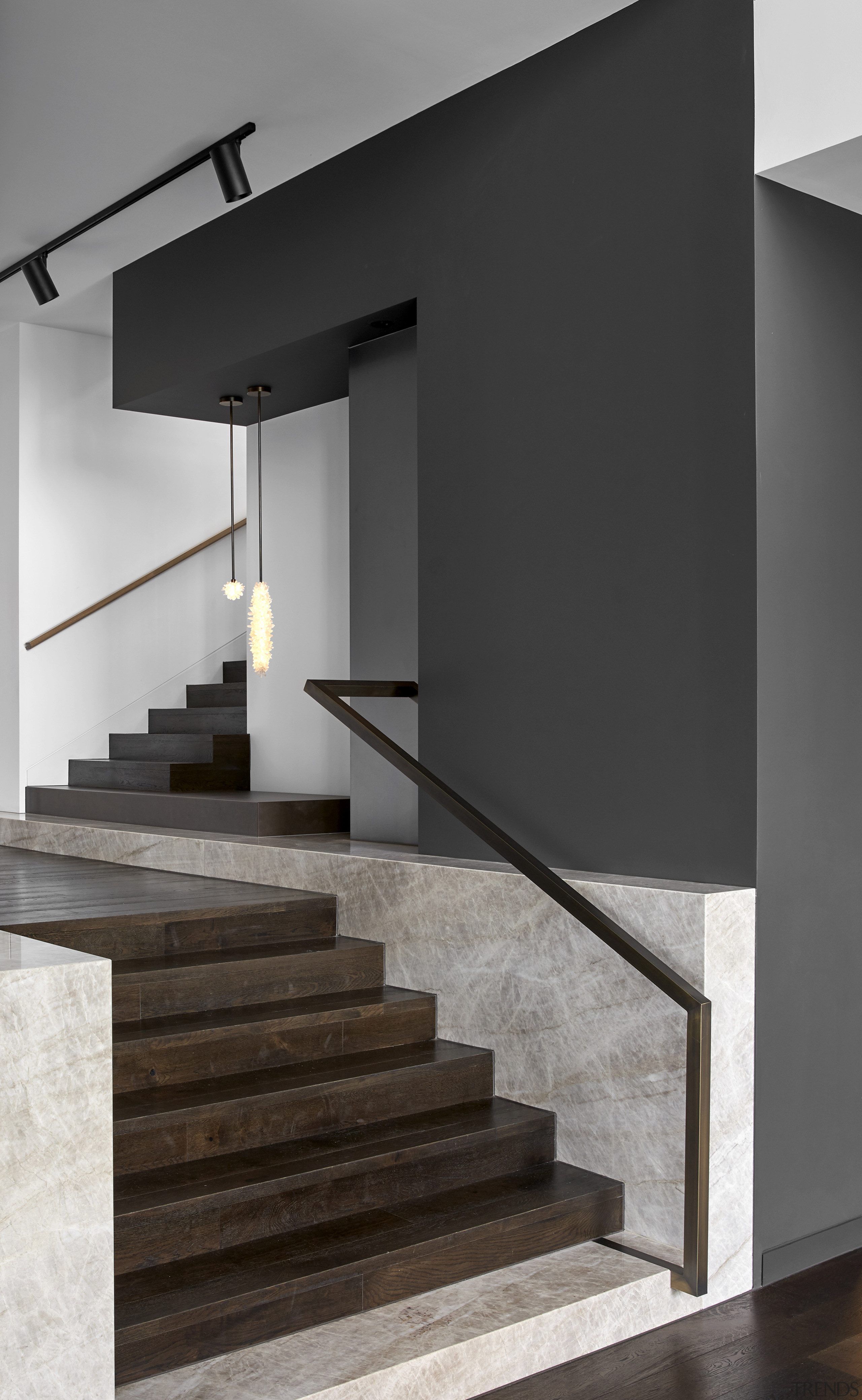 The stairway is an example of the home's 