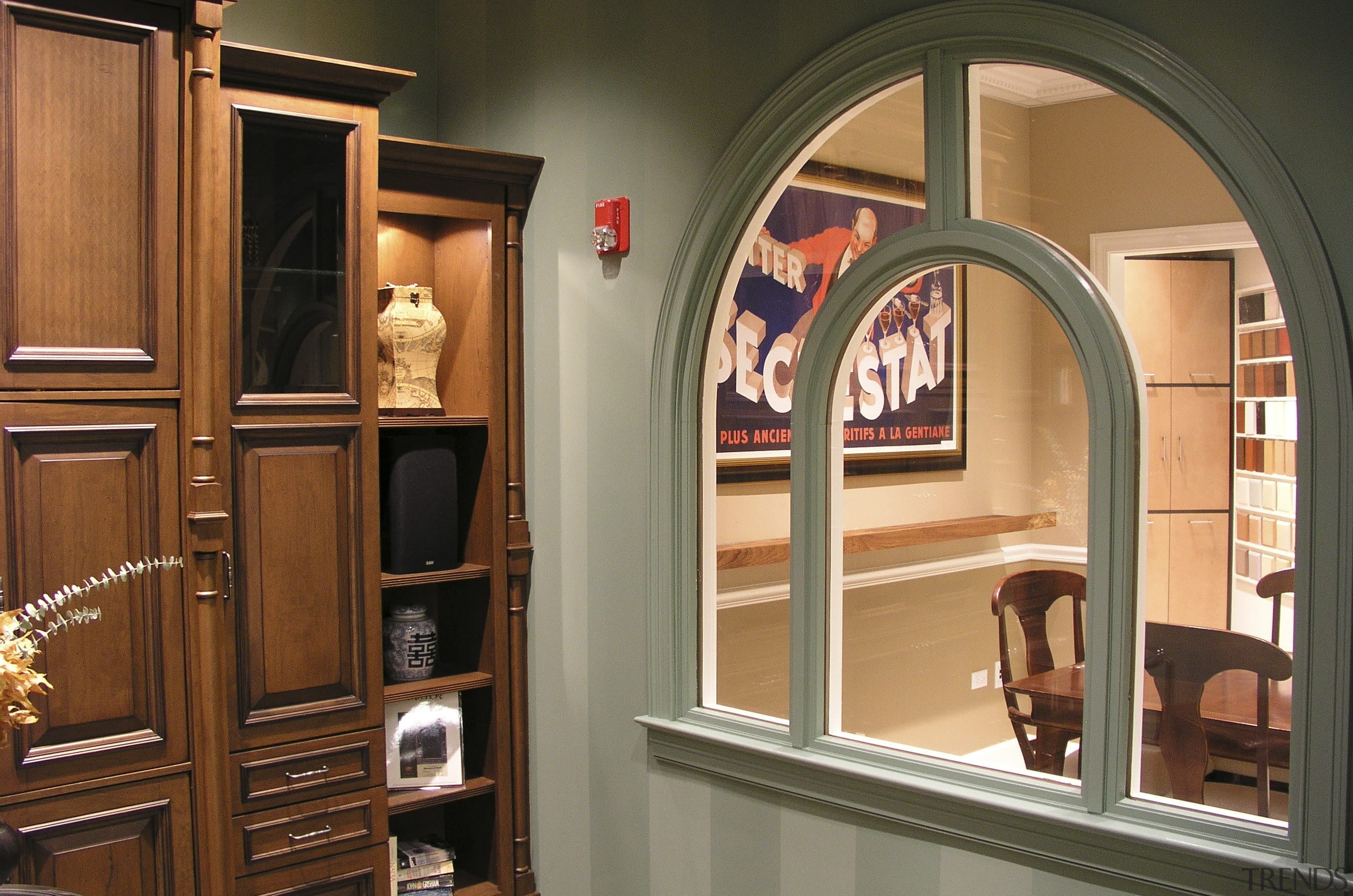 A view of the custom cherry timber cabintry cabinetry, door, furniture, home, interior design, window, brown, orange