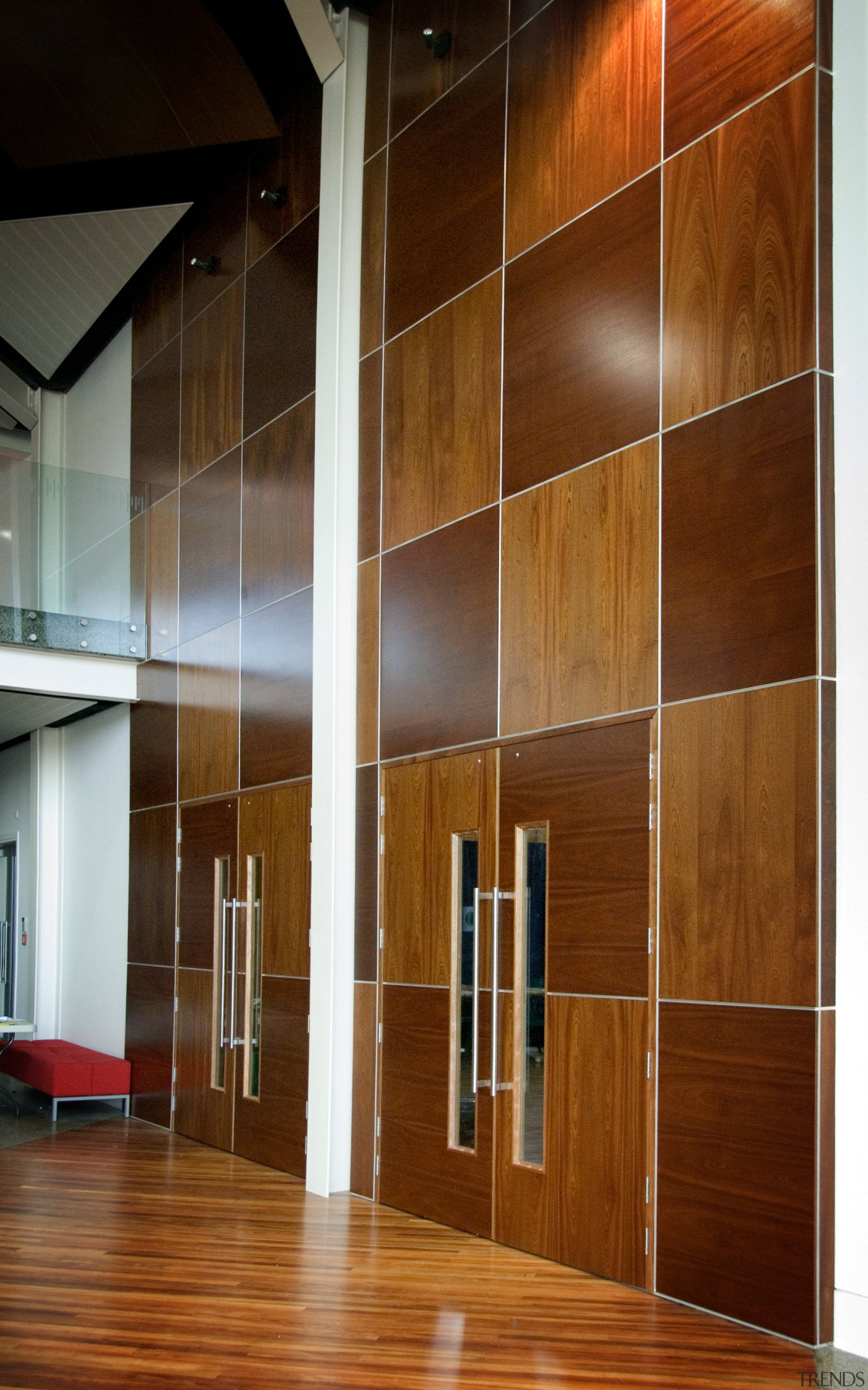 View of the new performing arts facility designed cabinetry, cupboard, door, floor, flooring, furniture, hardwood, interior design, wall, wardrobe, wood, wood flooring, wood stain, brown