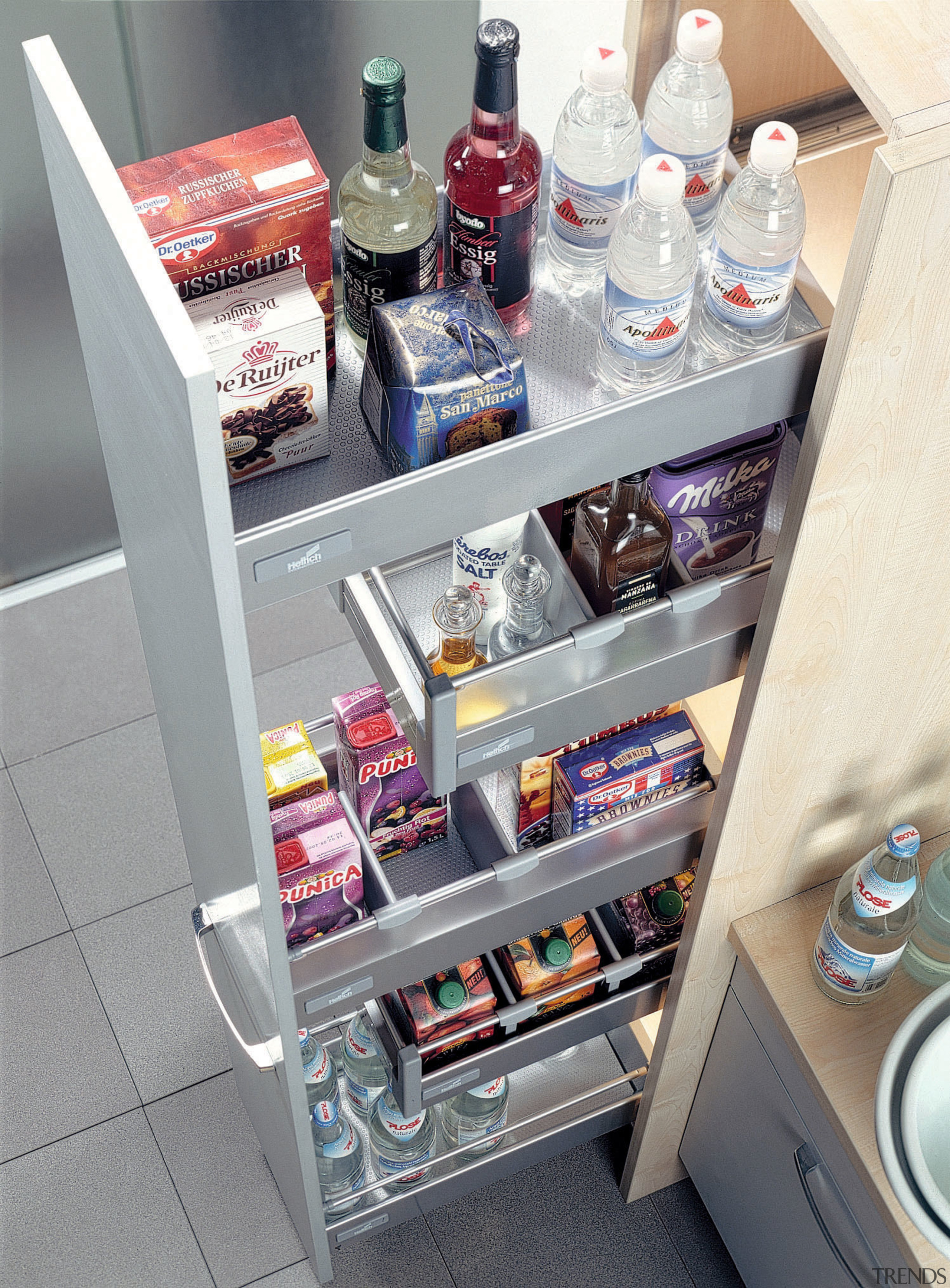 view of the rollout convenient kitchen storage cabinets furniture, major appliance, pantry, product, refrigerator, shelf, shelving, gray