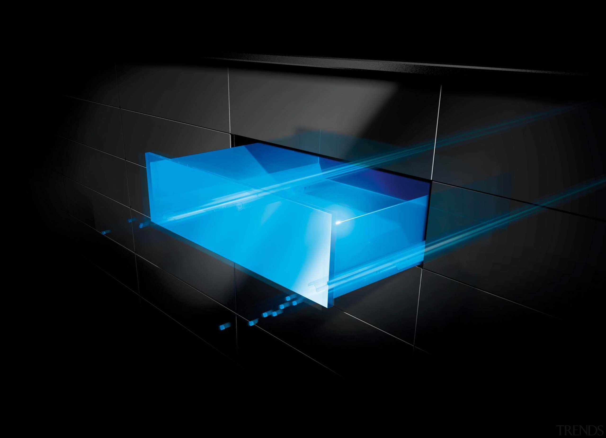 The luxurious action of the Actro runner is angle, blue, computer wallpaper, light, lighting, line, product design, technology, black