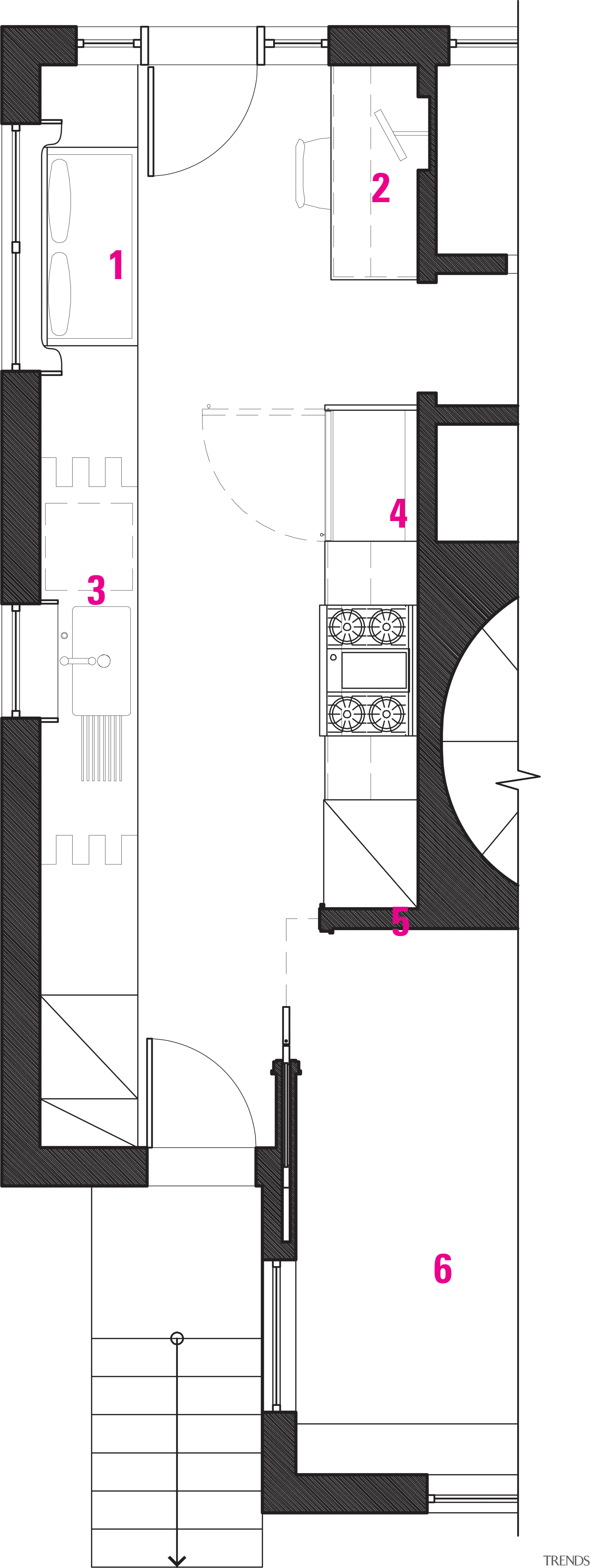 Downstairs plan of kitchen - Downstairs plan of angle, area, design, floor plan, line, plan, product design, structure, white